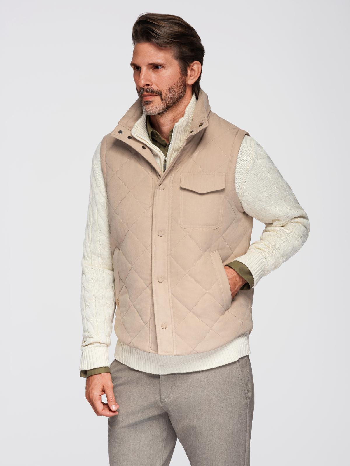 Ombre Men&#039;s peach effect quilted vest - beige