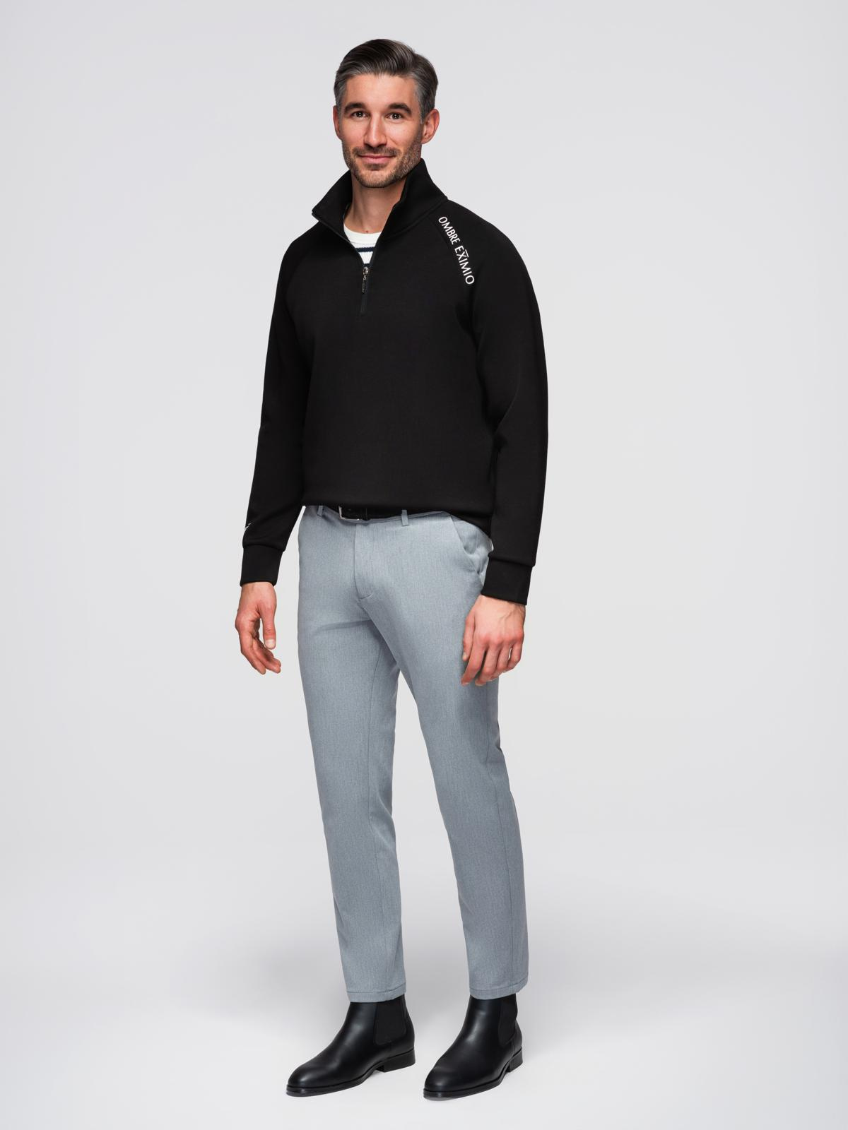 Ombre Men's sweatshirt with unbuttoned high collar and contrasting print - black