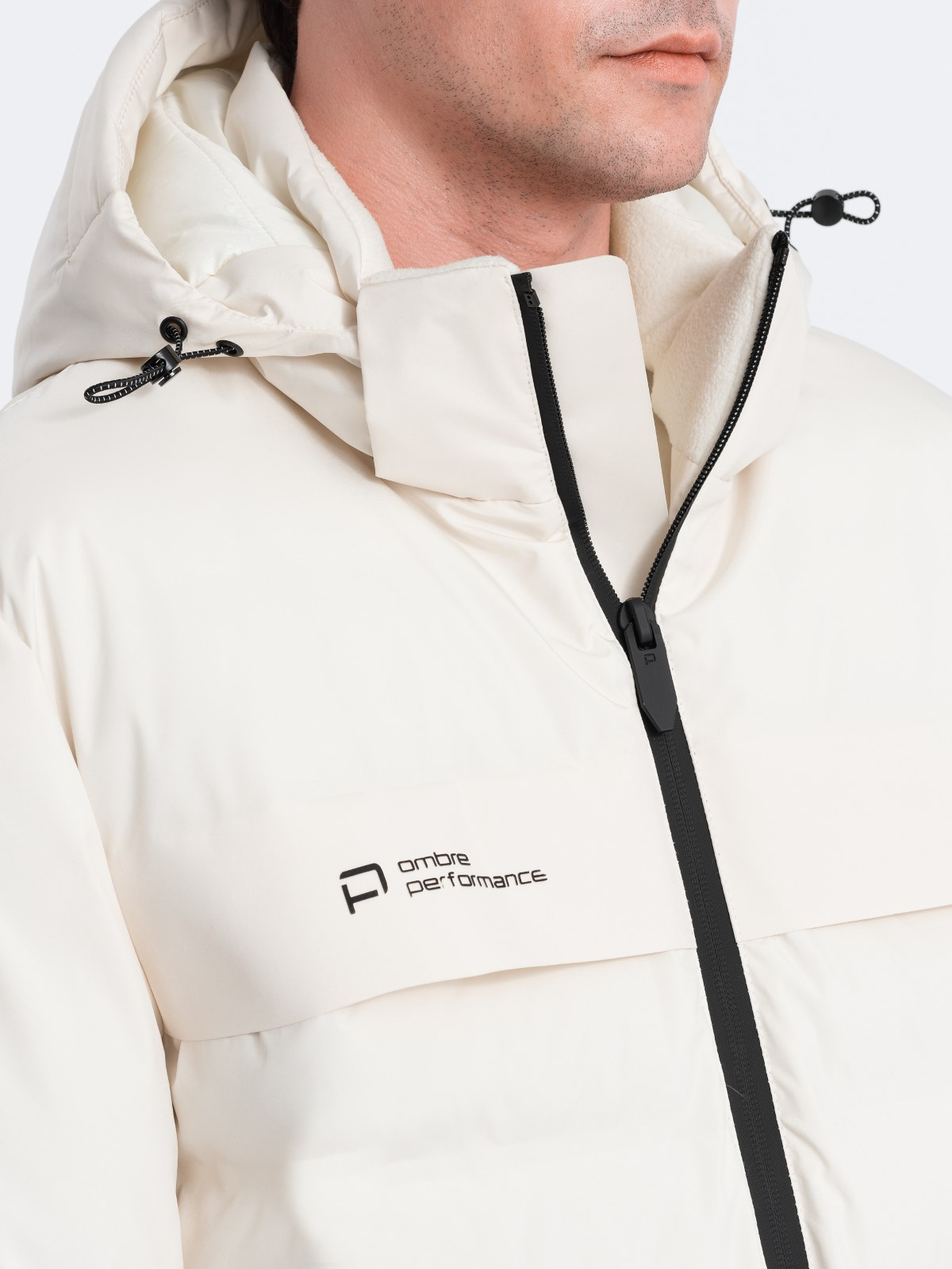 Ombre Men's winter jacket with detachable hood - cream