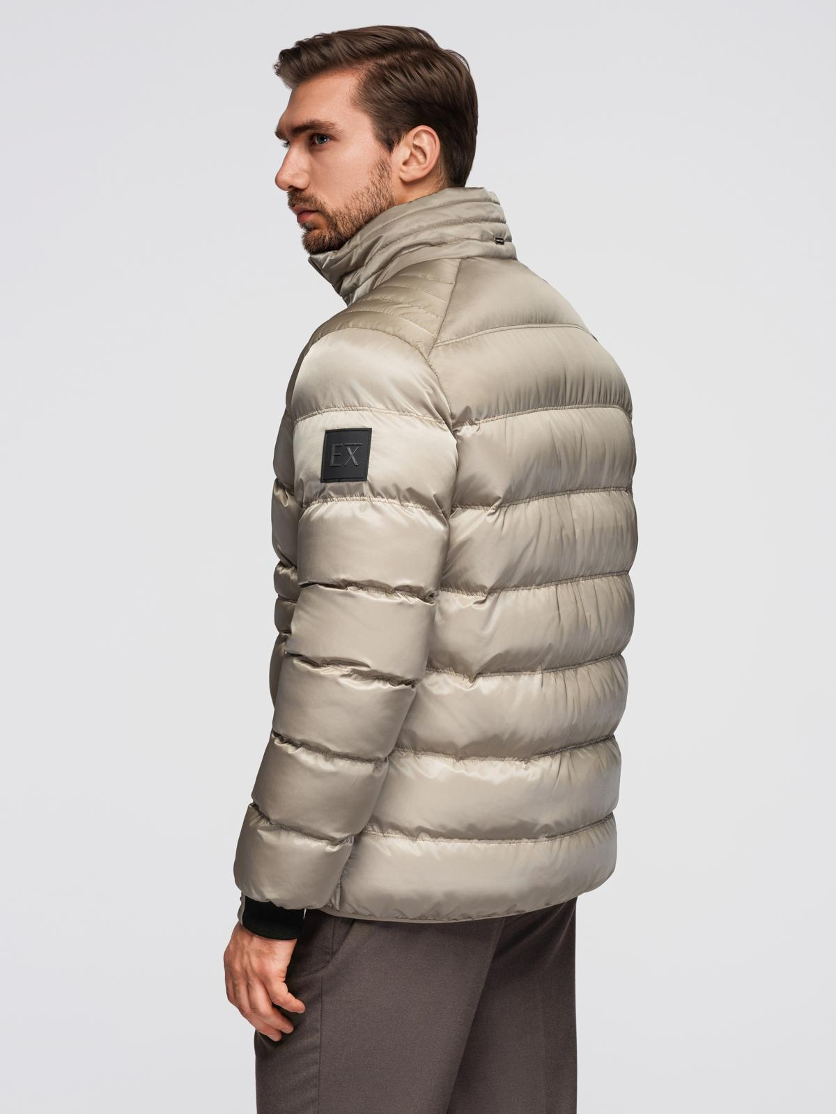 Ombre Men&#039;s quilted jacket with gloss and stand-up collar - light grey