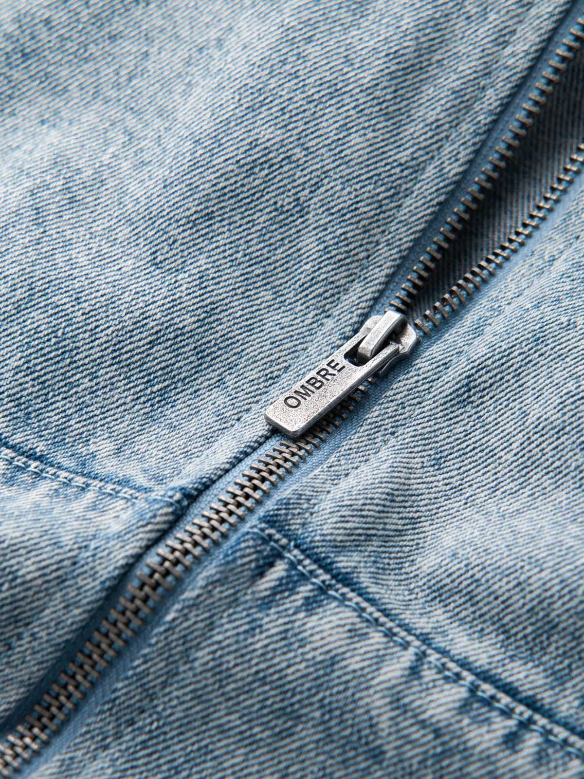 Ombre Men's denim bomber jacket with stone wash effect - light blue