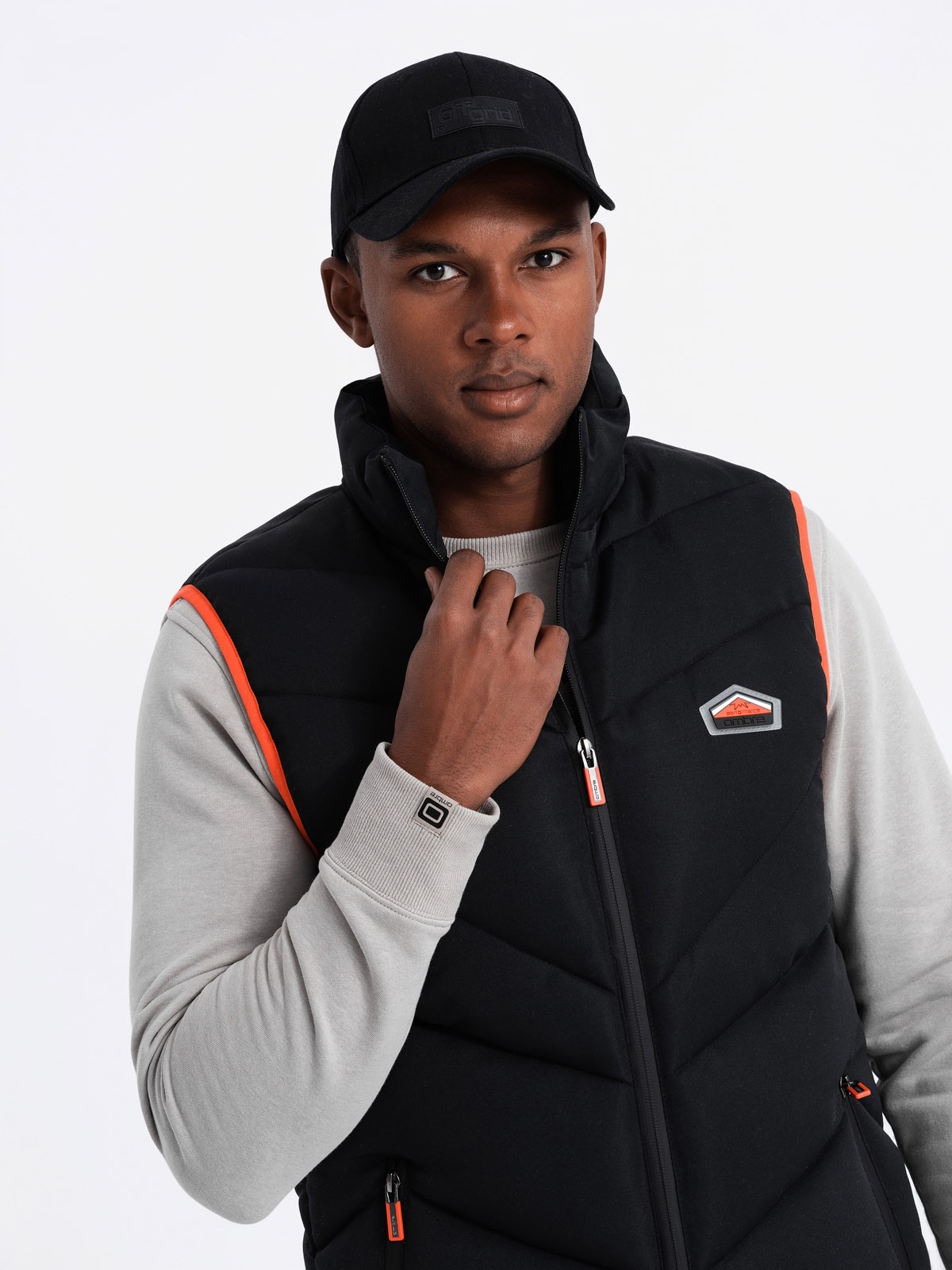 Ombre Men's quilted sleeveless jacket with neon accents - black