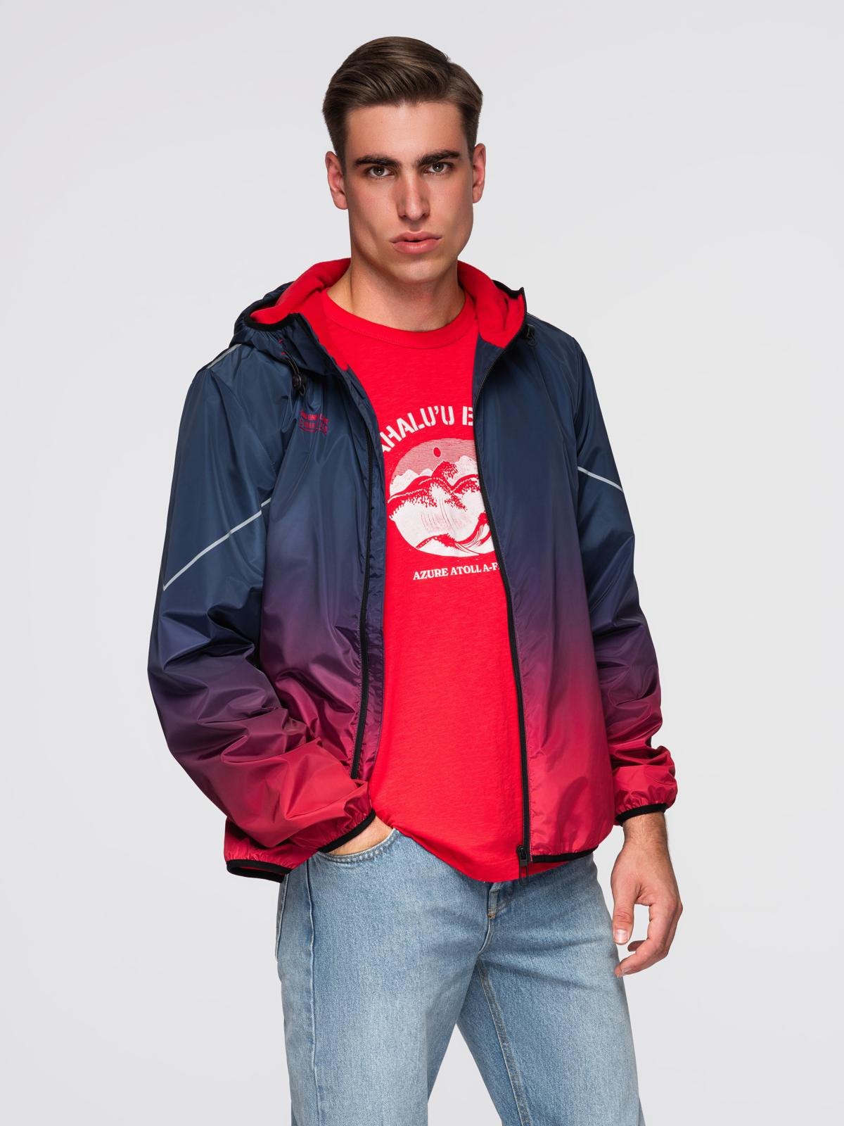 Men's ombre sports jacket with reflectors and fleece lining