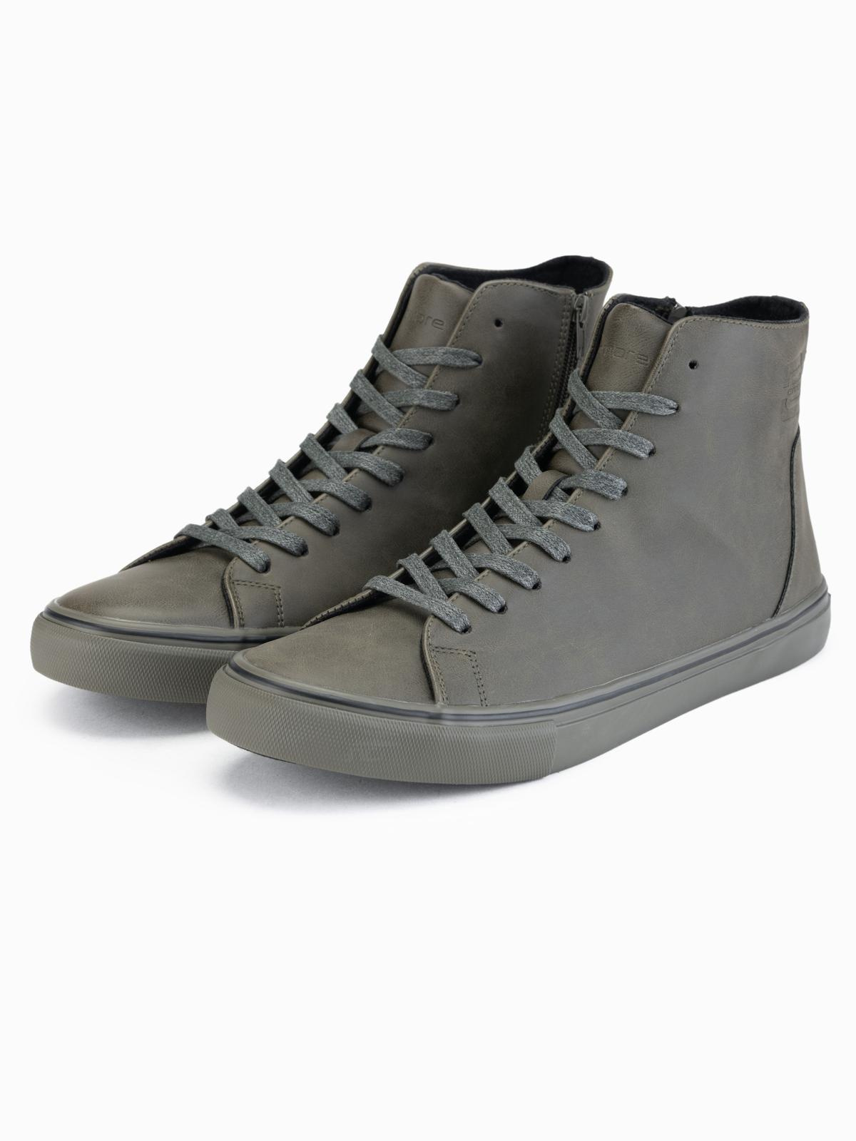 Ombre Men's high-top sneakers with matte texture and embossed logo - dark olive
