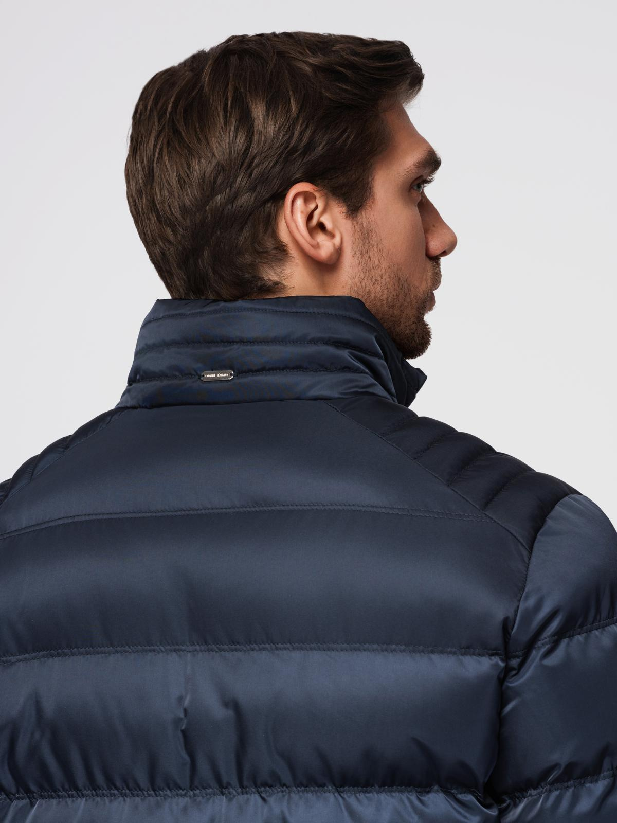 Ombre Men&#039;s quilted jacket with sheen and stand-up collar - dark blue