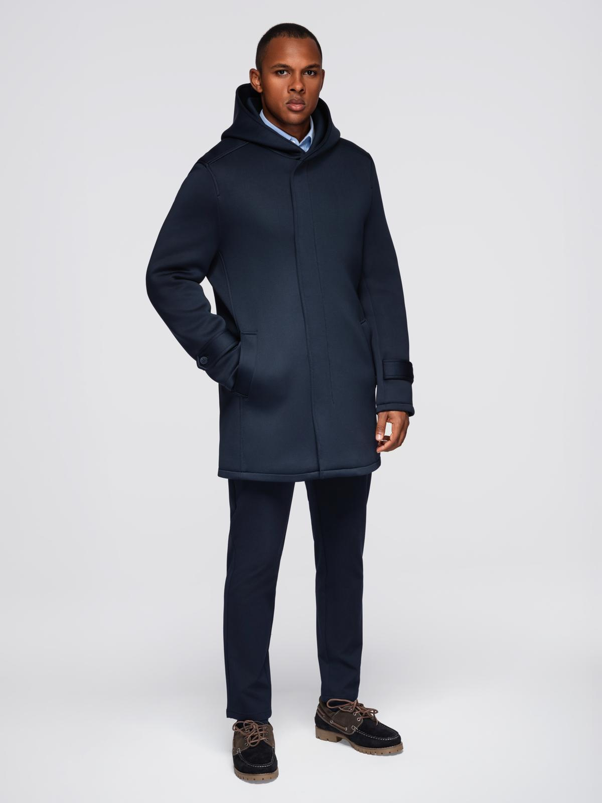 Ombre Minimalist men&#039;s mid-length coat with hood - navy blue