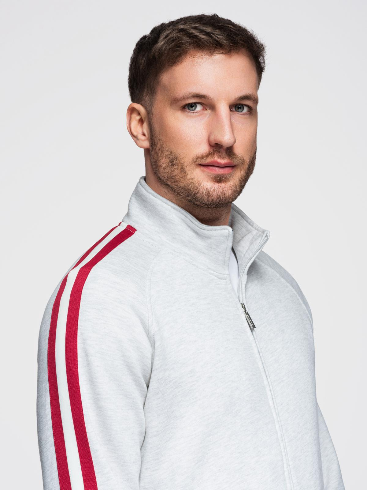 Ombre Men's sweatshirt with high collar and stripes - grey melange