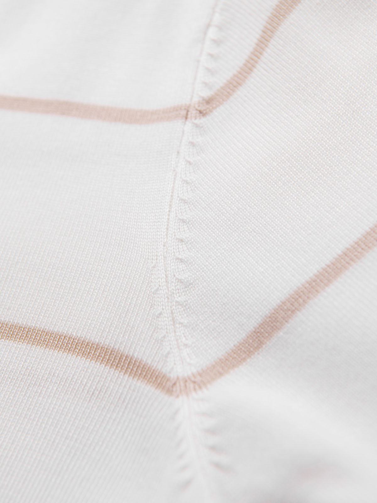 Ombre Men&#039;s horizontal striped polo longsleeve with viscose - white and beige