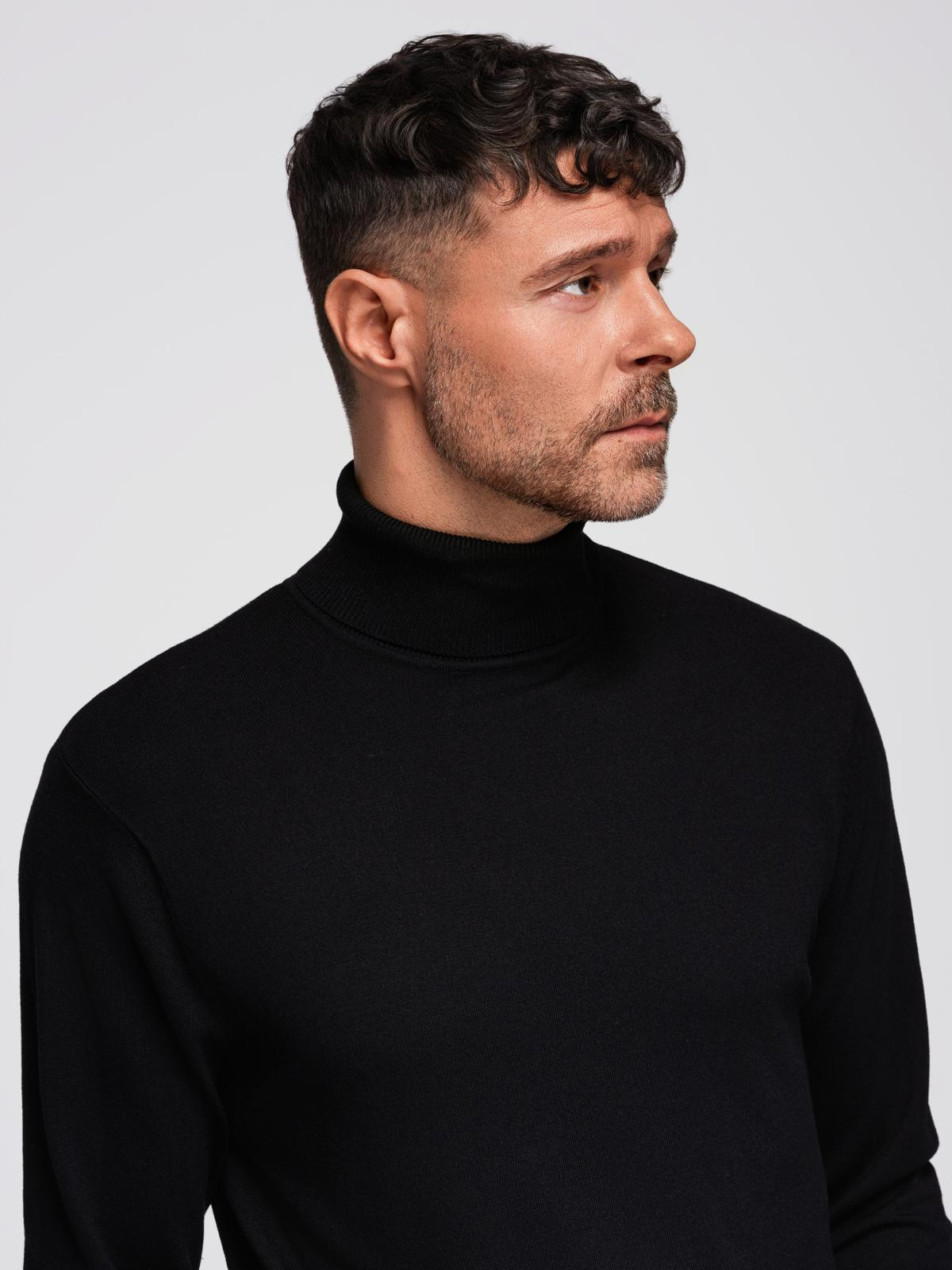 Ombre Men&#039;s knitted fitted turtleneck with viscose - black
