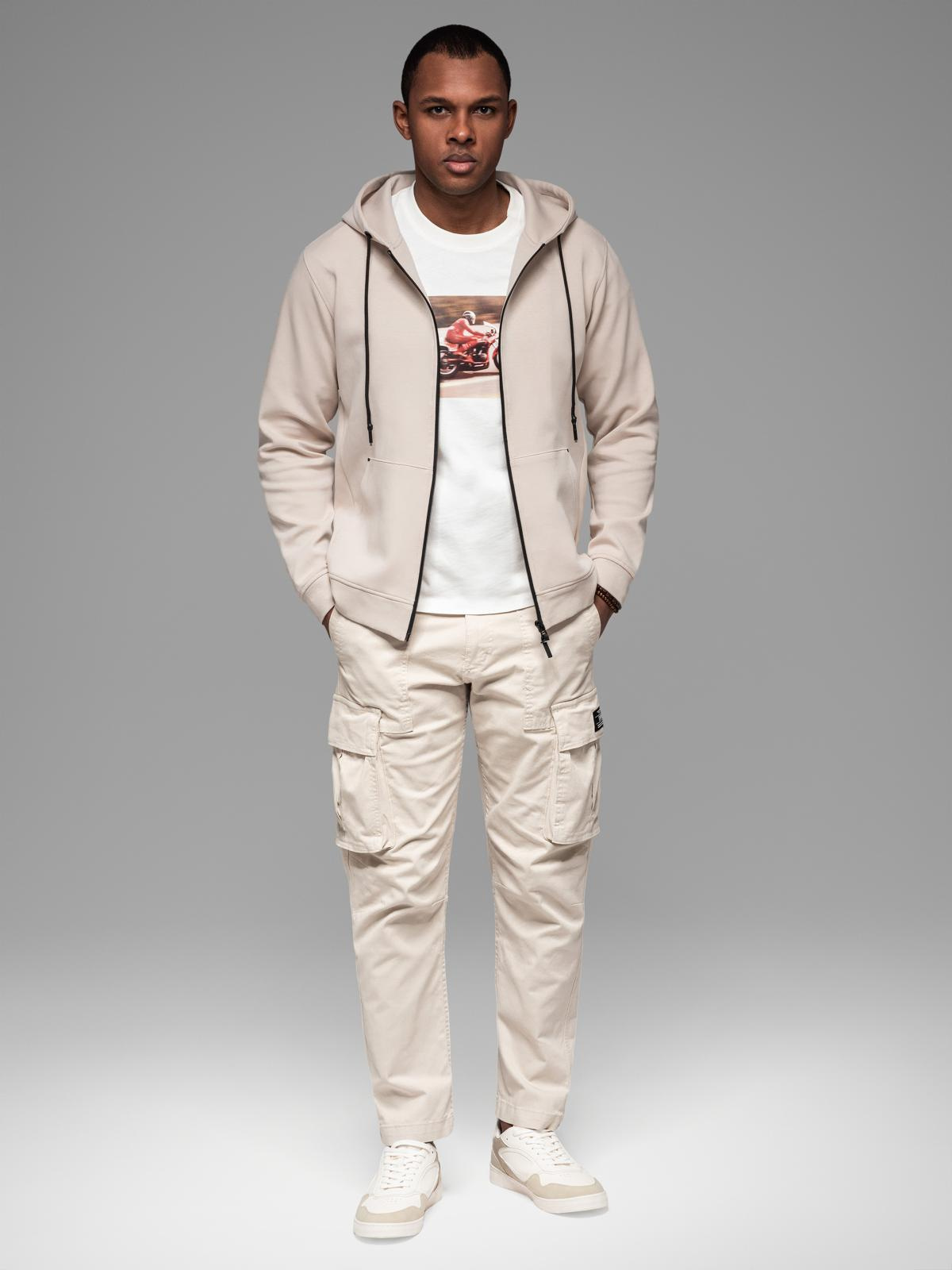 Ombre Sweatshirt unzipped hoodie in streetwear style - sand