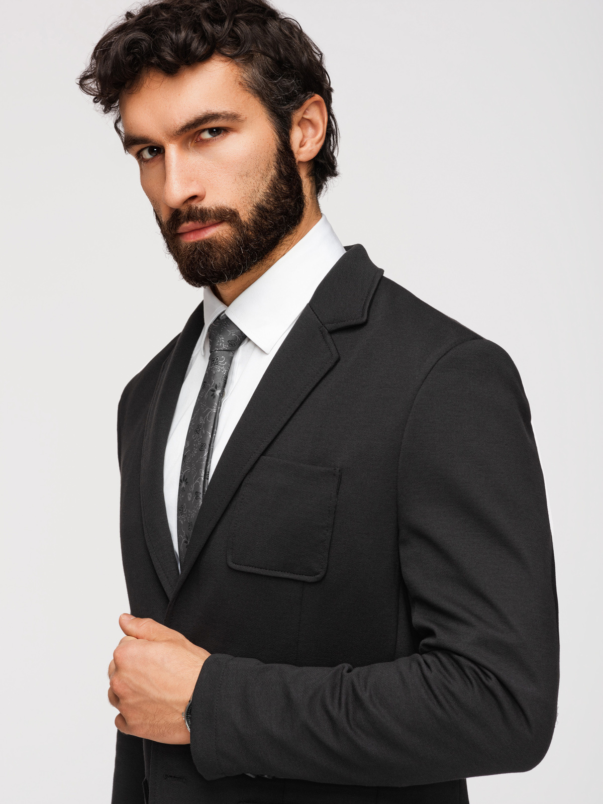 Ombre Men's SLIM knit jacket with subtle texture - black