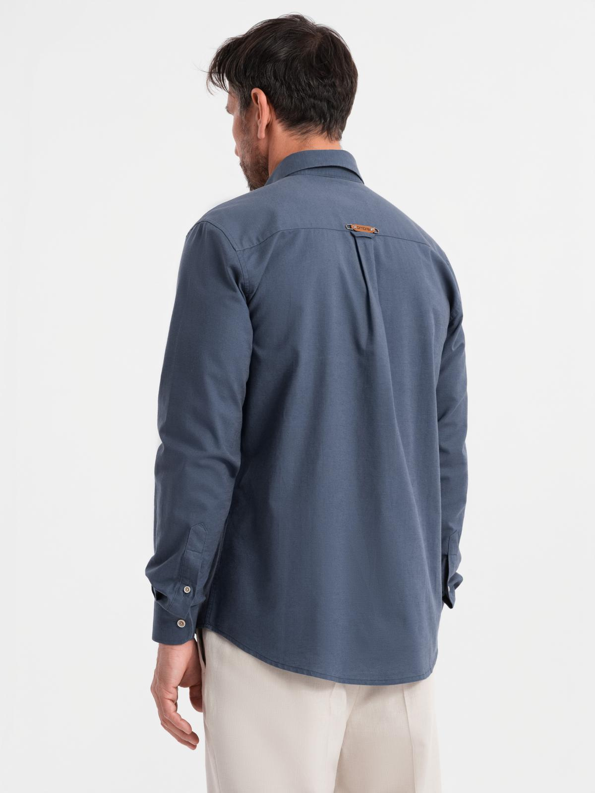 Ombre Men&#039;s linen shirt with classic collar and pockets REGULAR FIT - blue