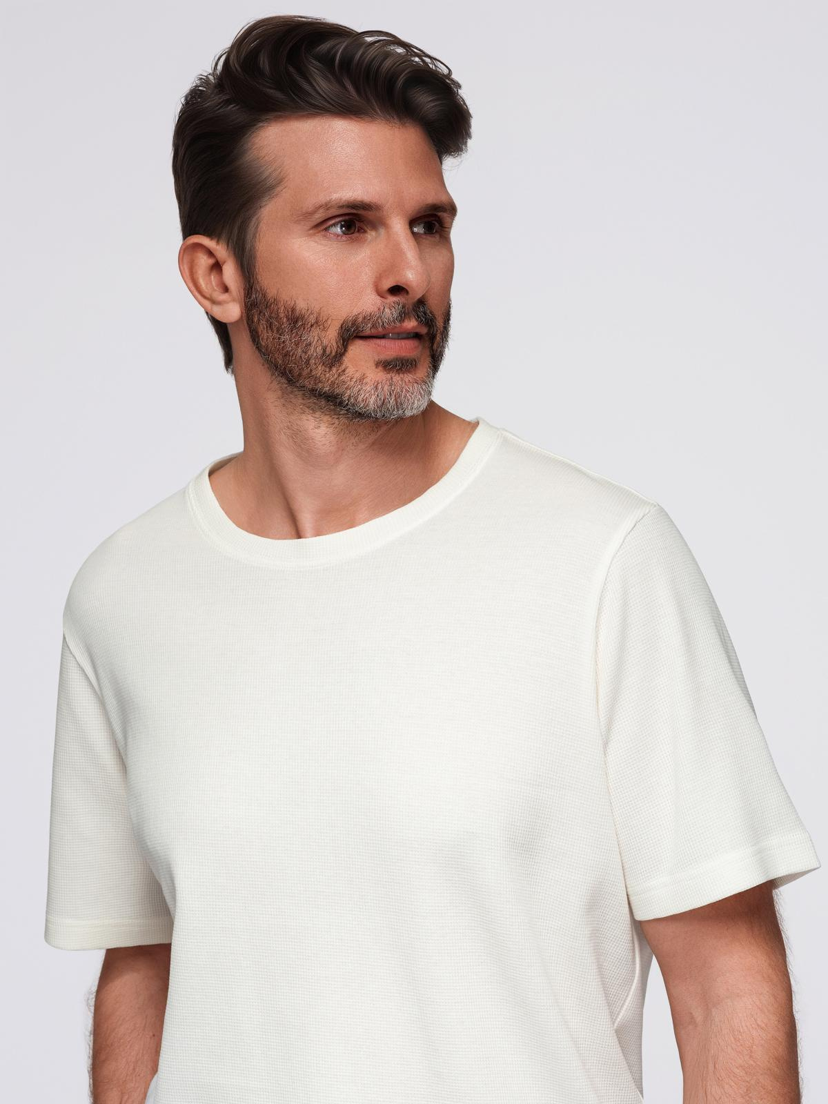 Ombre Men's waffle-textured T-shirt with round neckline - broken white