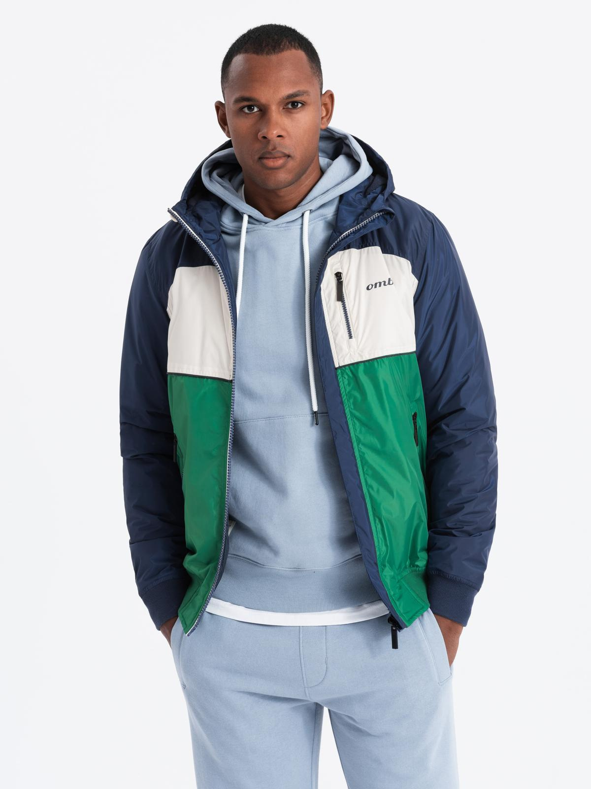Ombre Lightweight colorful mens sports jacket with fleece - green and navy blue