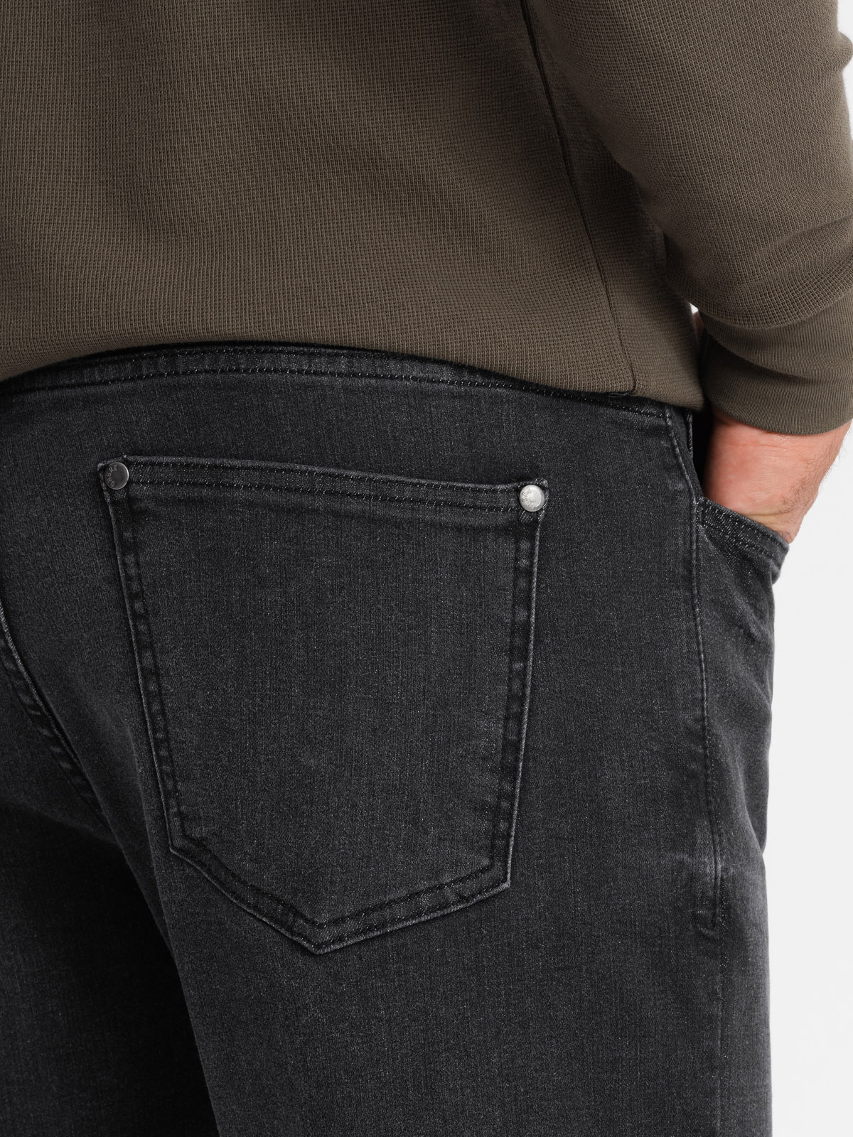Ombre Men&#039;s TAPER FIT denim pants with stitching and rolled up legs - black
