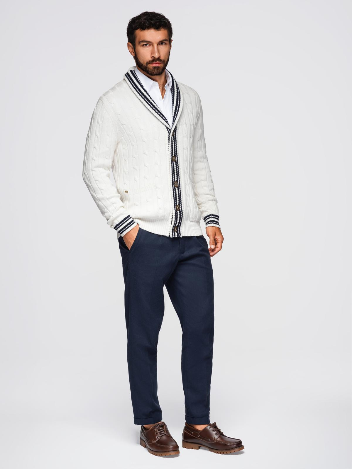 Ombre Men's cardigan sweater with shawl collar in preppy style - white