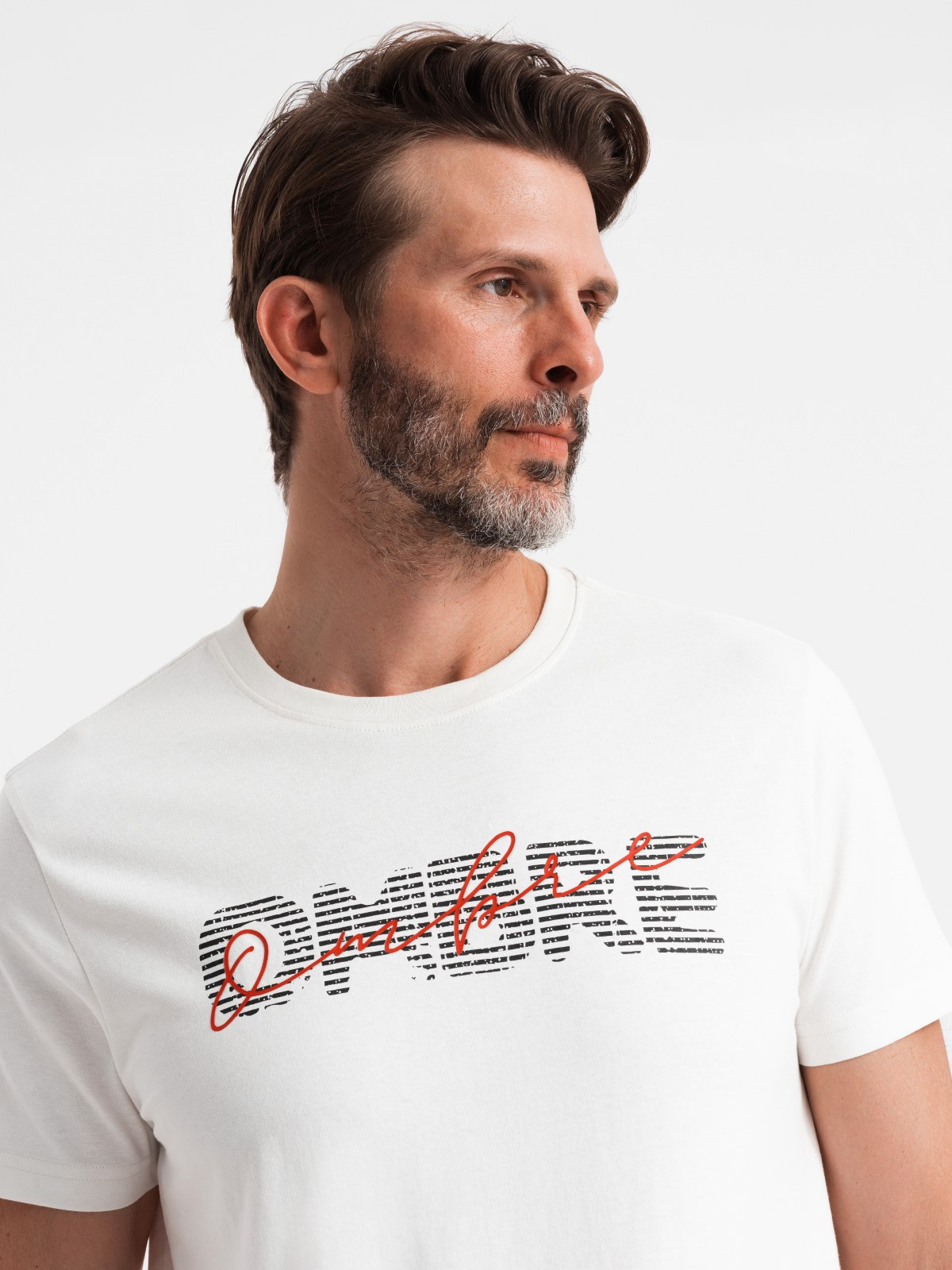 Ombre Men's cotton t-shirt with double printed logo - white
