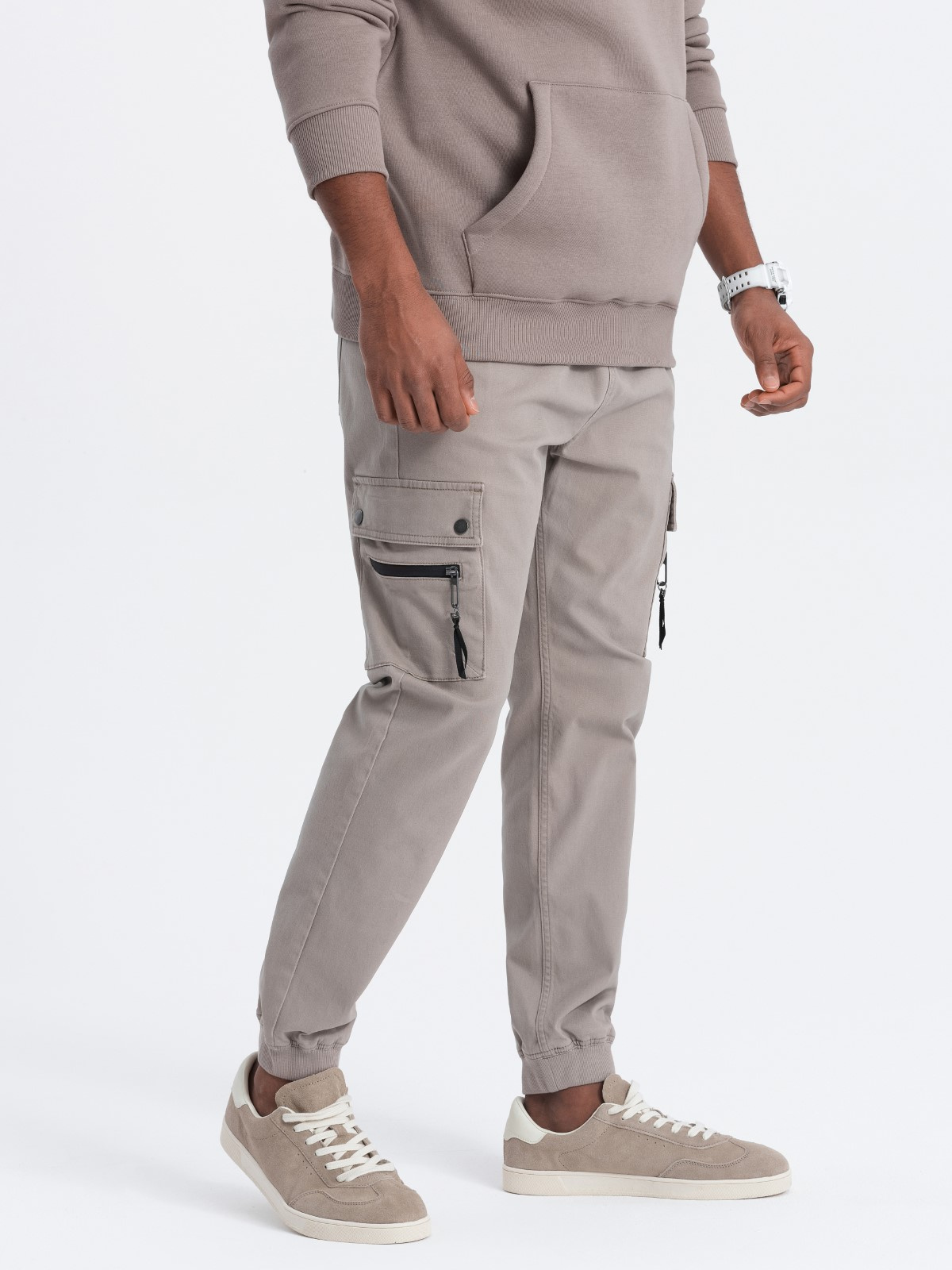 Ombre Men's JOGGER pants with zippered cargo pockets - dark beige