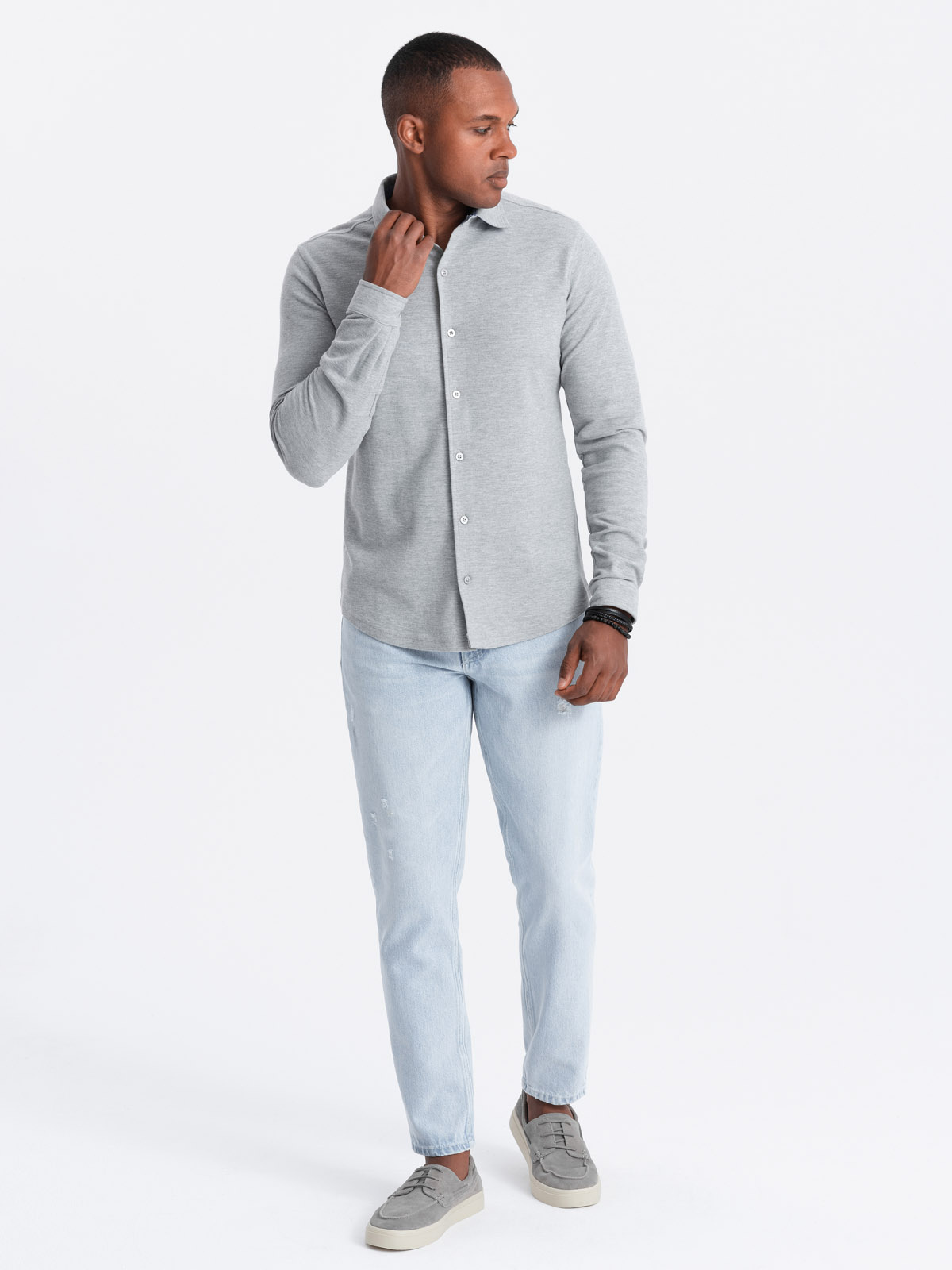 Ombre Men&#039;s long sleeve SLIM FIT knit shirt - grey