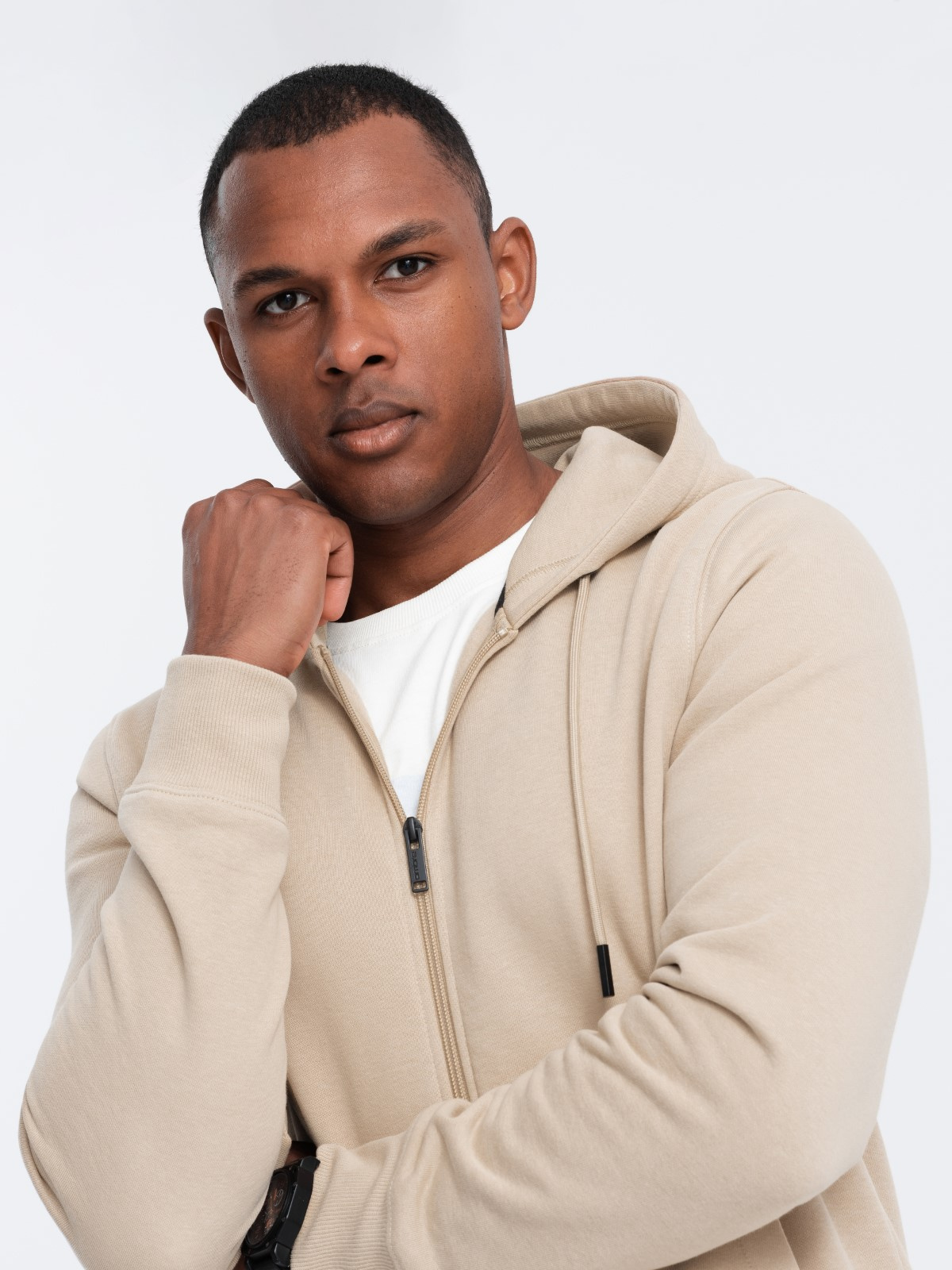 Ombre Men's Unbuttoned Cotton BASIC Sweatshirt - Beige