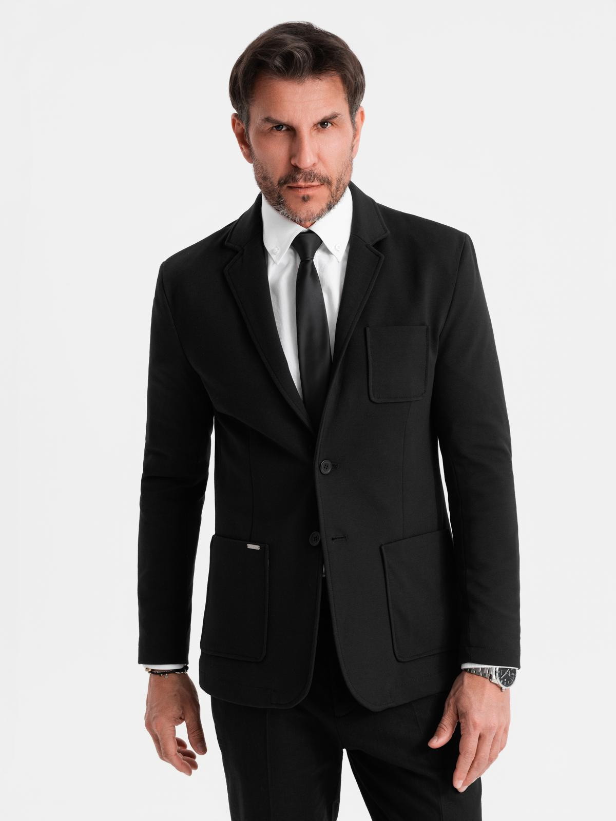 Ombre Men's SLIM knit jacket with subtle texture - black