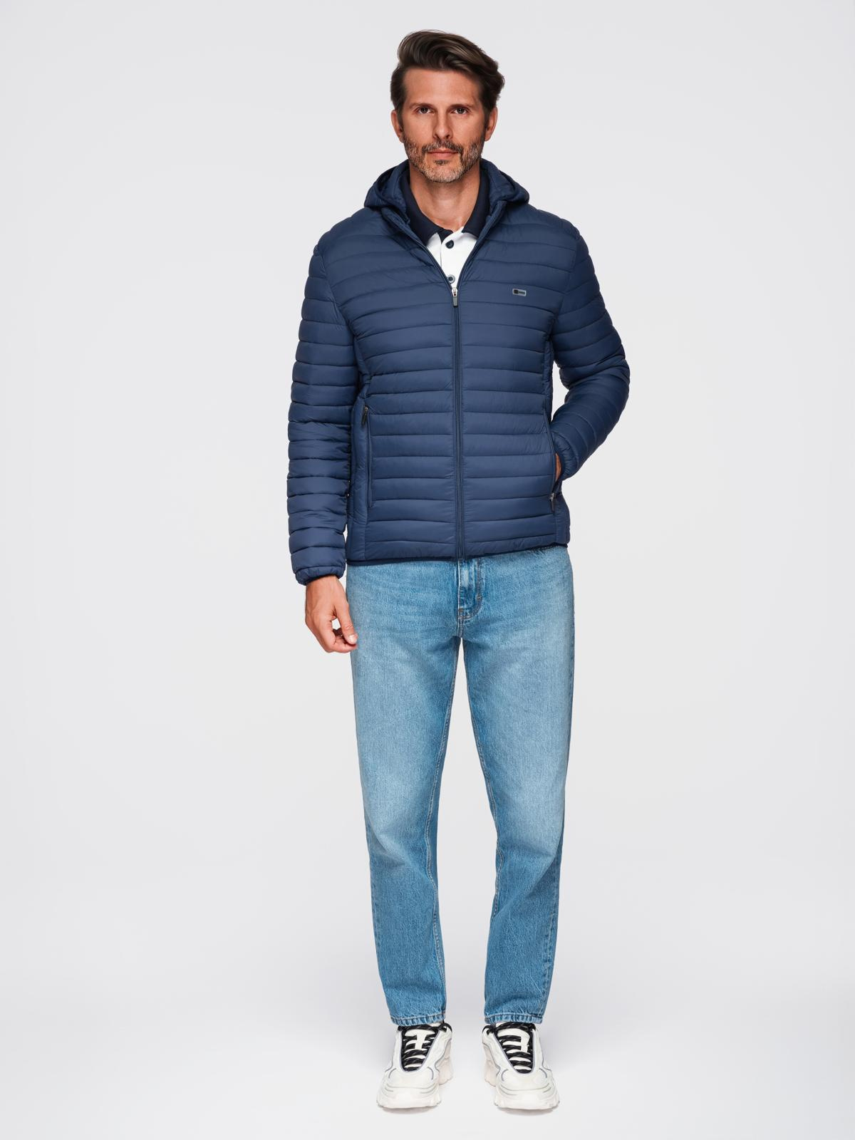 Ombre Classic men&#039;s quilted jacket with pouch option - navy blue