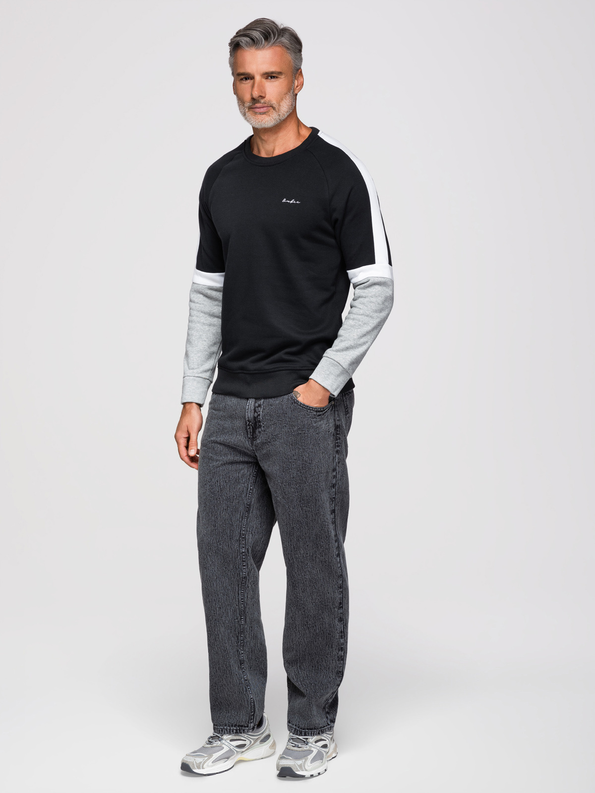 Ombre Tri-color men's sweatshirt with raglan sleeves - black