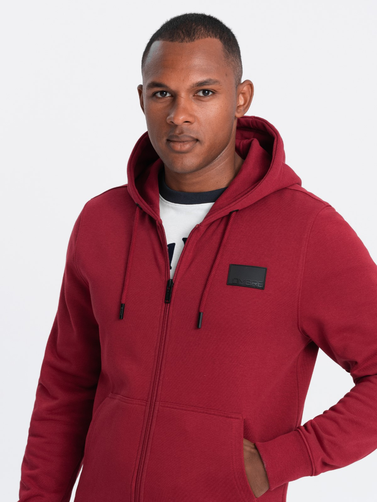 Ombre Unzipped Men's Sweatshirt With Hood And Patch - Red