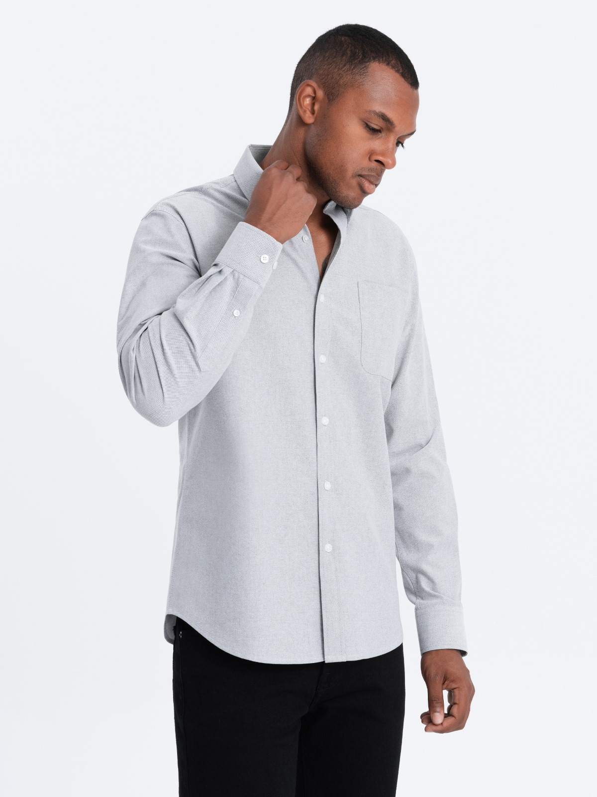 Ombre Men&#039;s cotton oxford shirt with REGULAR pocket - grey