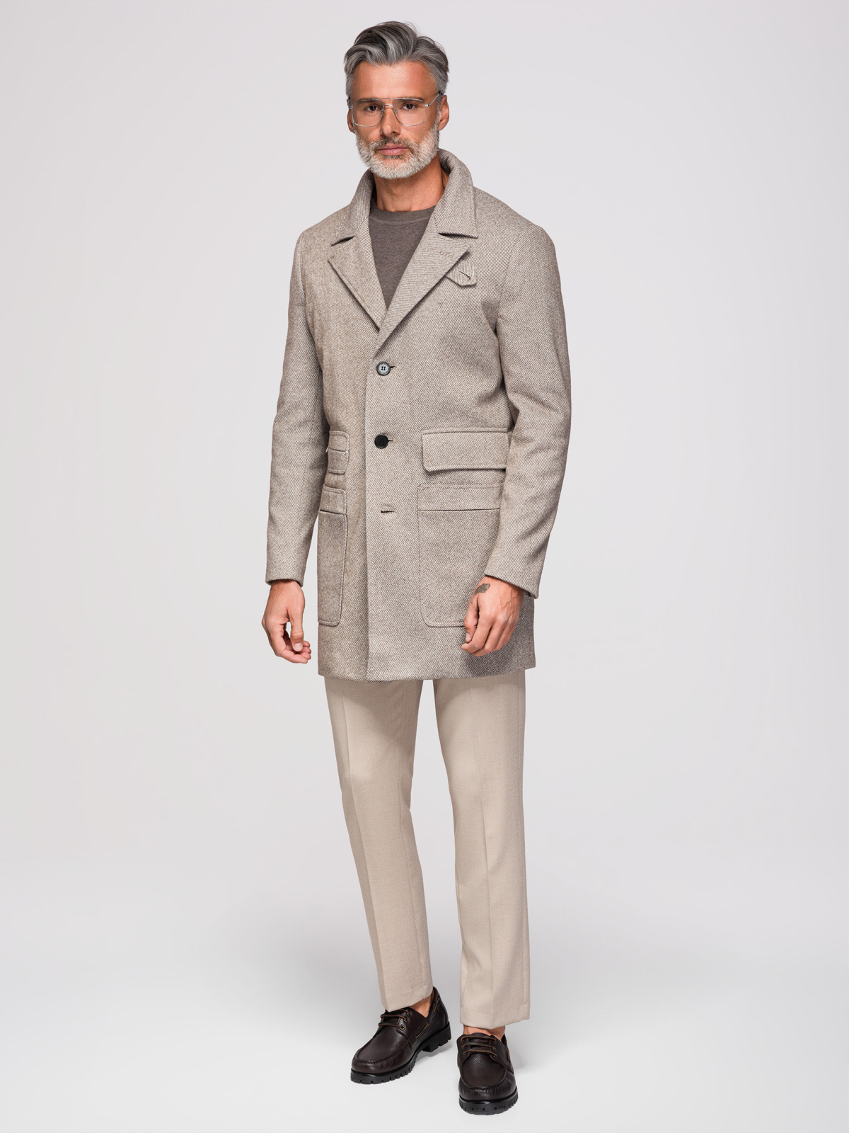 Ombre Single-breasted patterned men's coat with pockets - ash