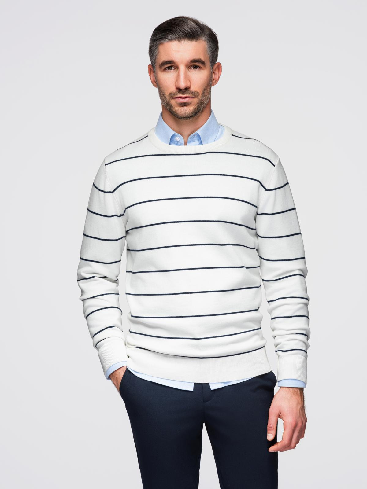 Ombre Men's casual sweater with horizontal stripes - cream