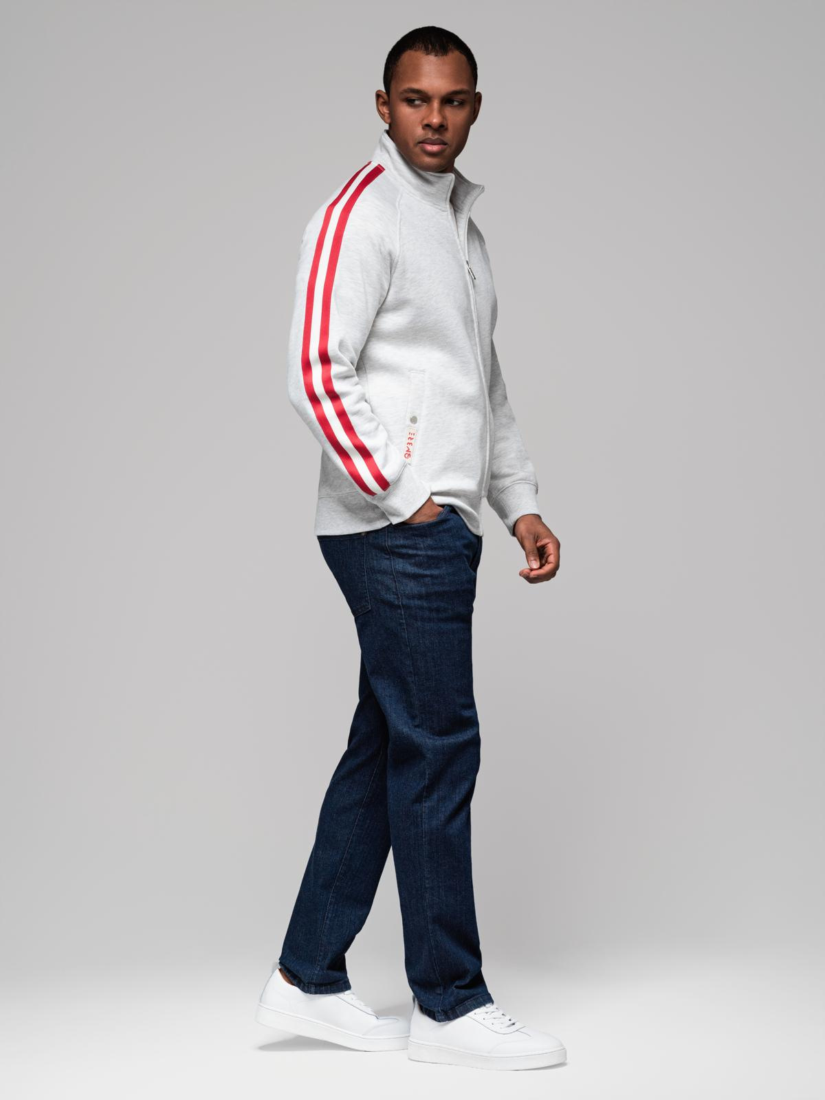 Ombre Men's sweatshirt with high collar and stripes - grey melange