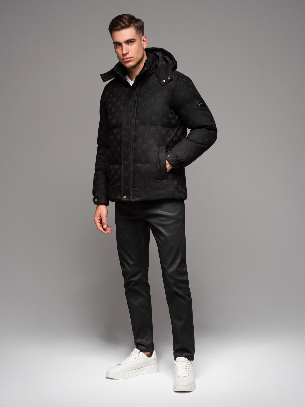 Ombre Men&#039;s patterned jacquard puffer jacket - black
