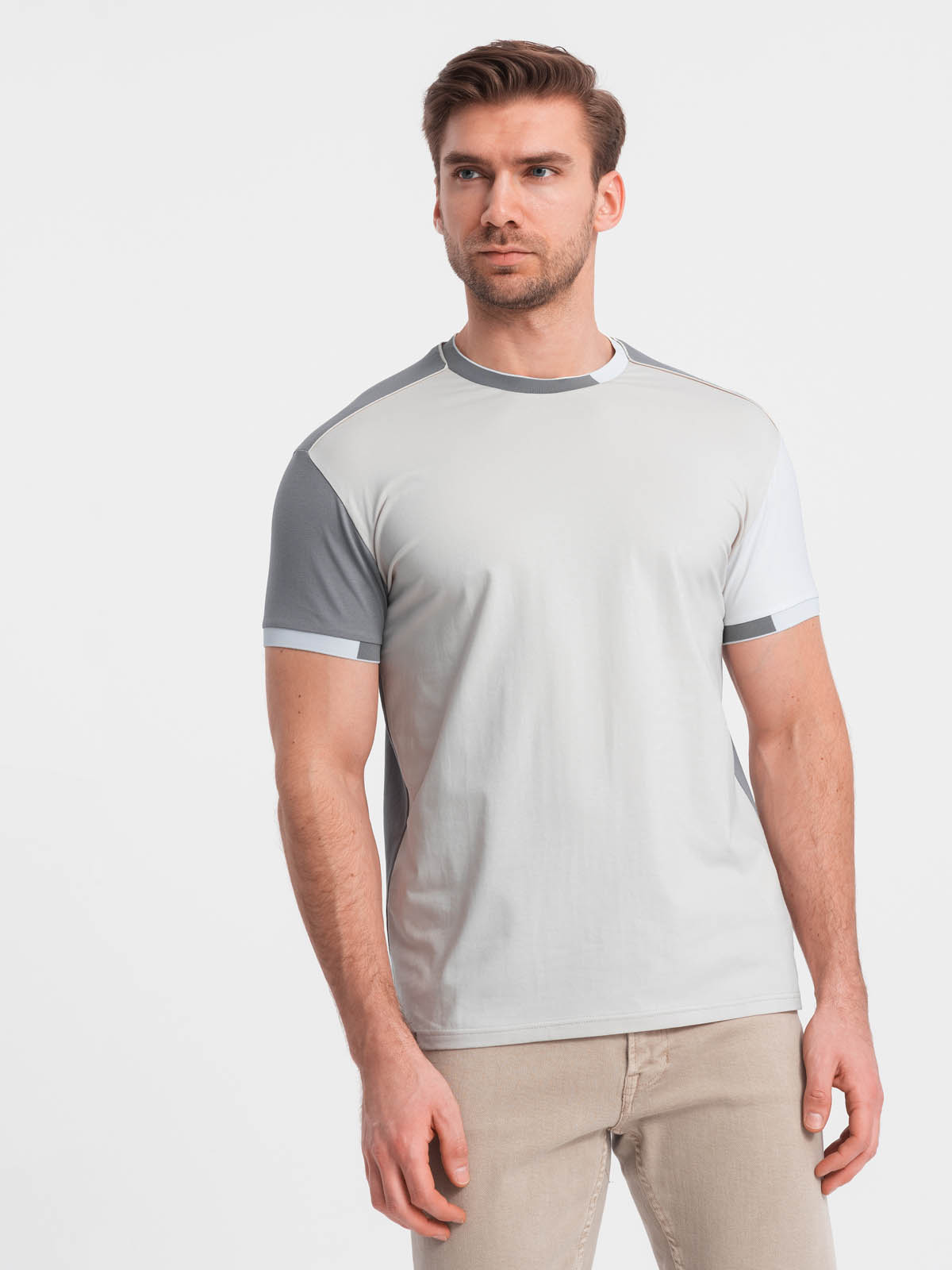 Ombre Men's T-shirt With Elastane With Colored Sleeves - Gray