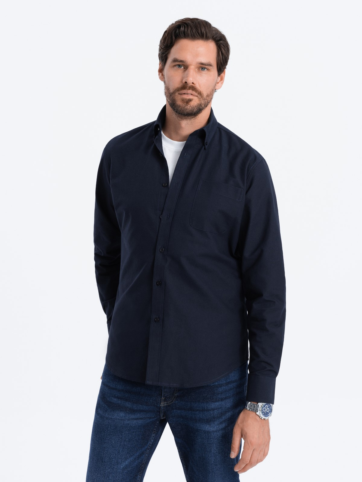 Ombre Men&#039;s cotton oxford shirt with REGULAR pocket - navy blue