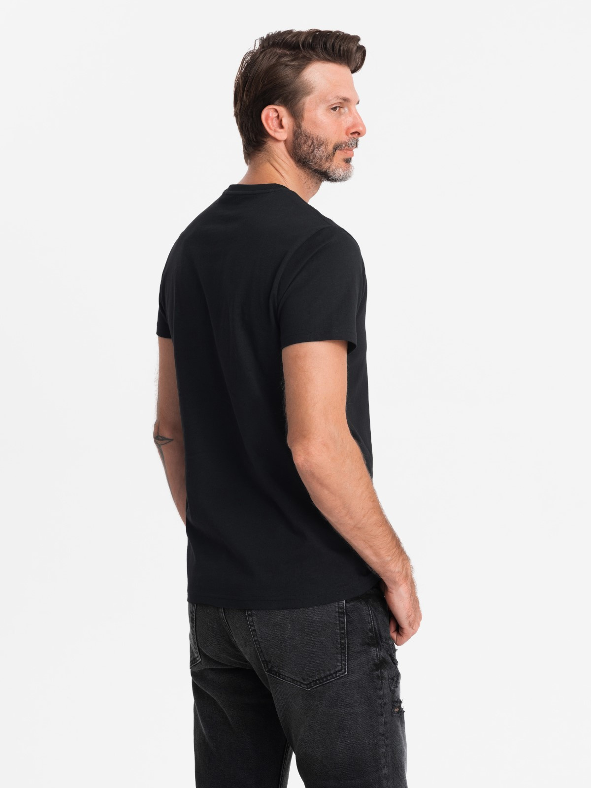 Ombre Men's cotton t-shirt with double printed logo - black