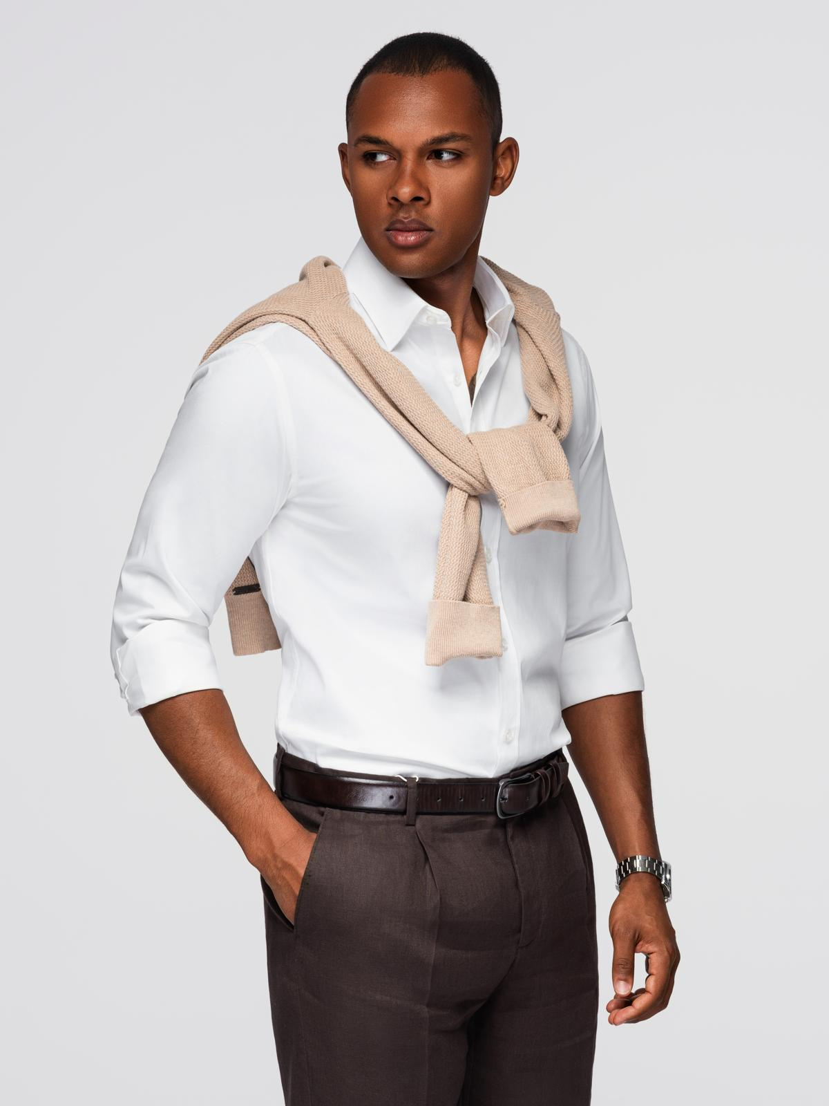 Ombre Classic men&#039;s SLIM FIT shirt in satin fabric - white