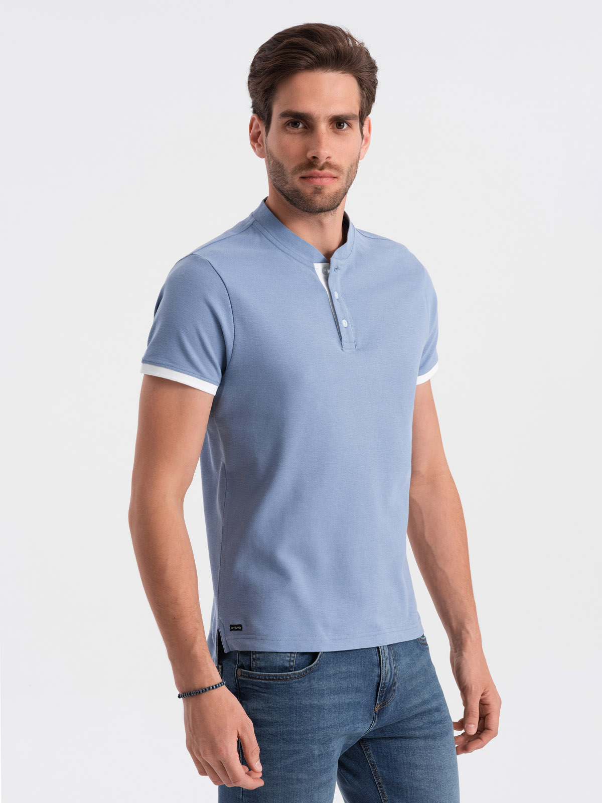 Levně Ombre Men's collarless polo shirt - blue