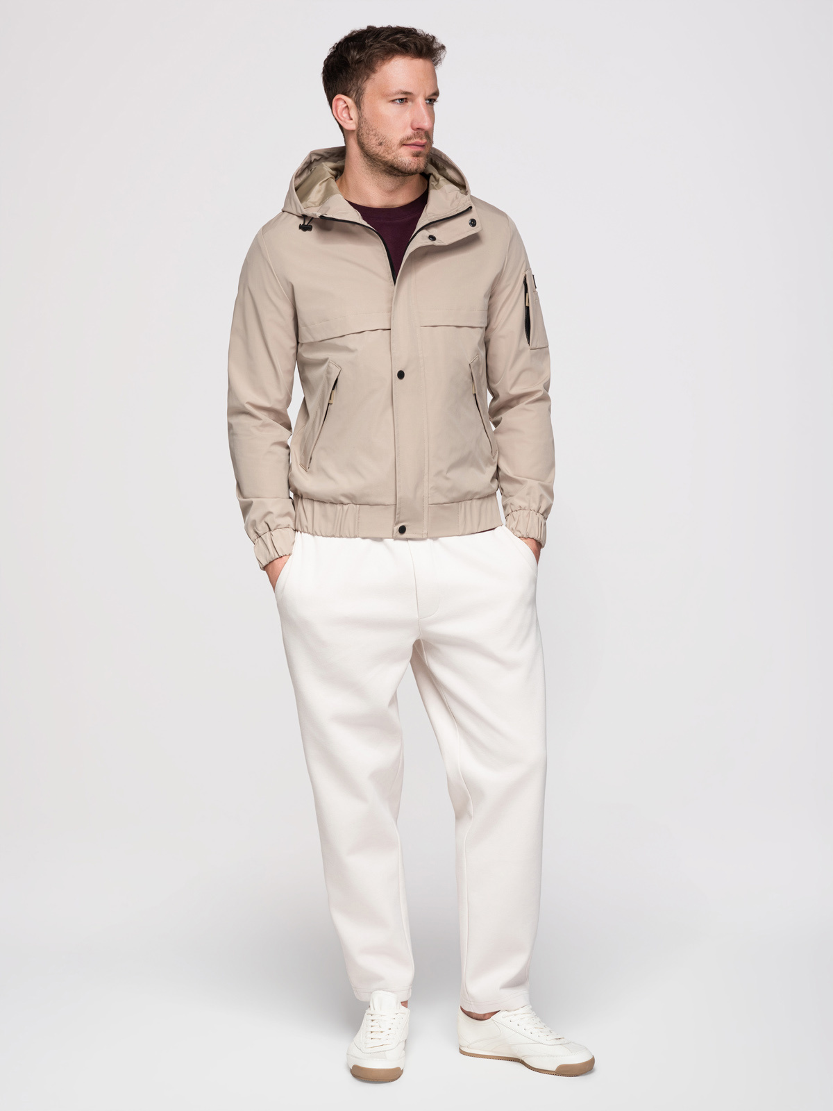 Ombre Functional men's transitional jacket with hood - beige