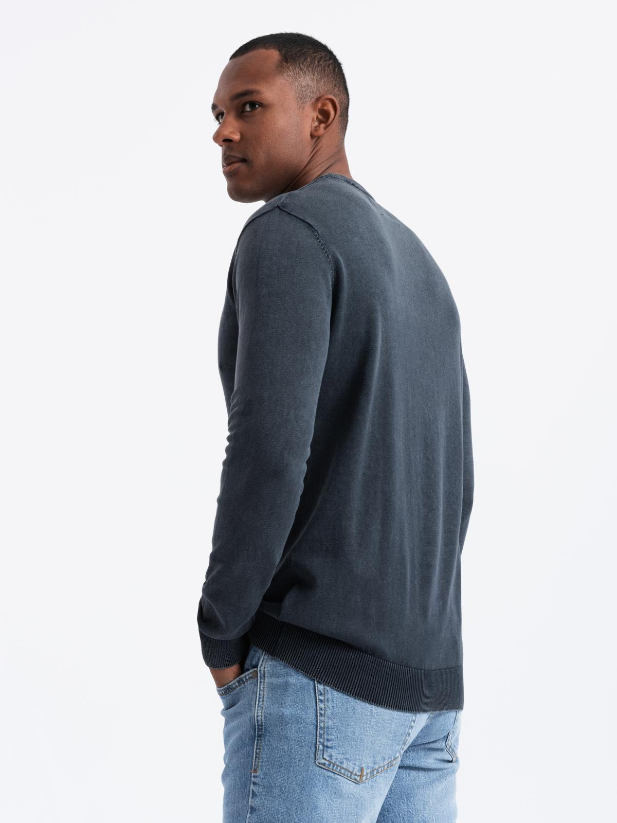 Ombre Washed men&#039;s sweater with v-neck - navy blue