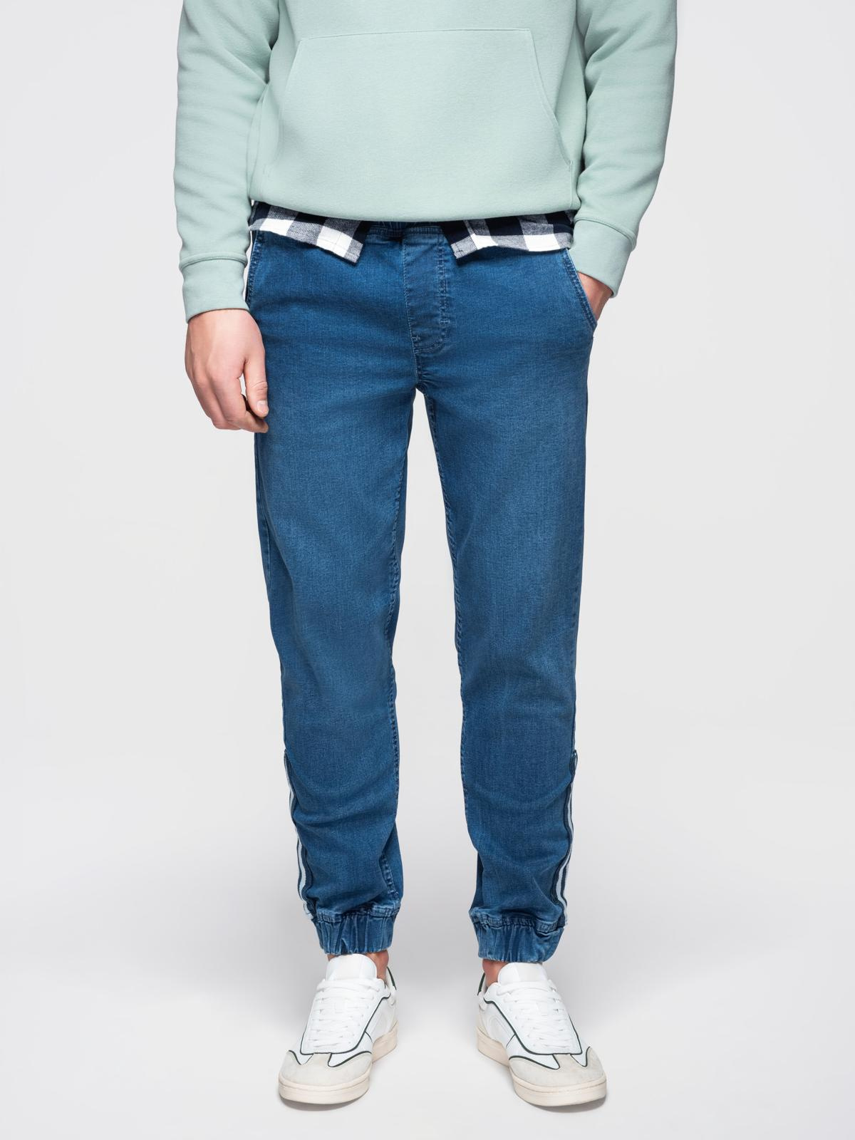 Ombre Men's denim joggers with piping - blue