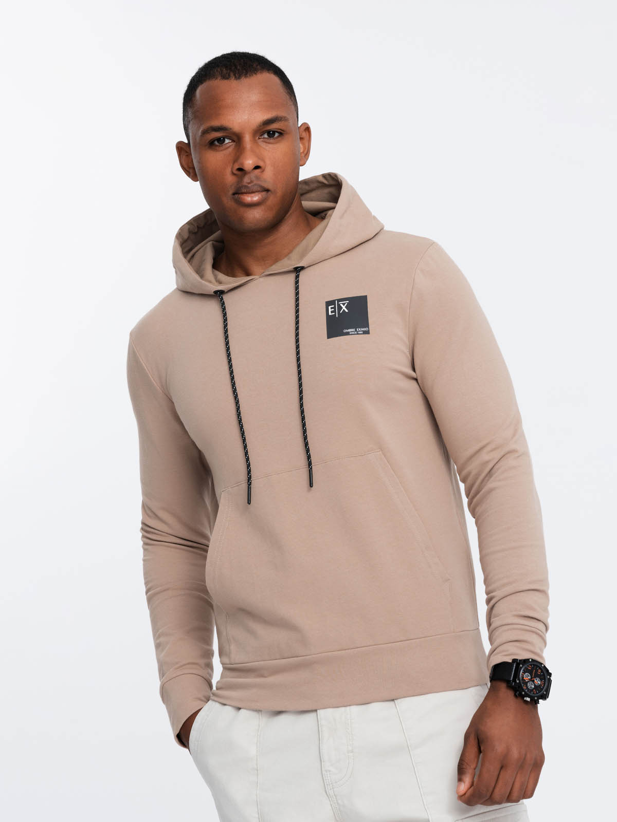 Ombre Men's Logo Kangaroo Hoodie - Brown