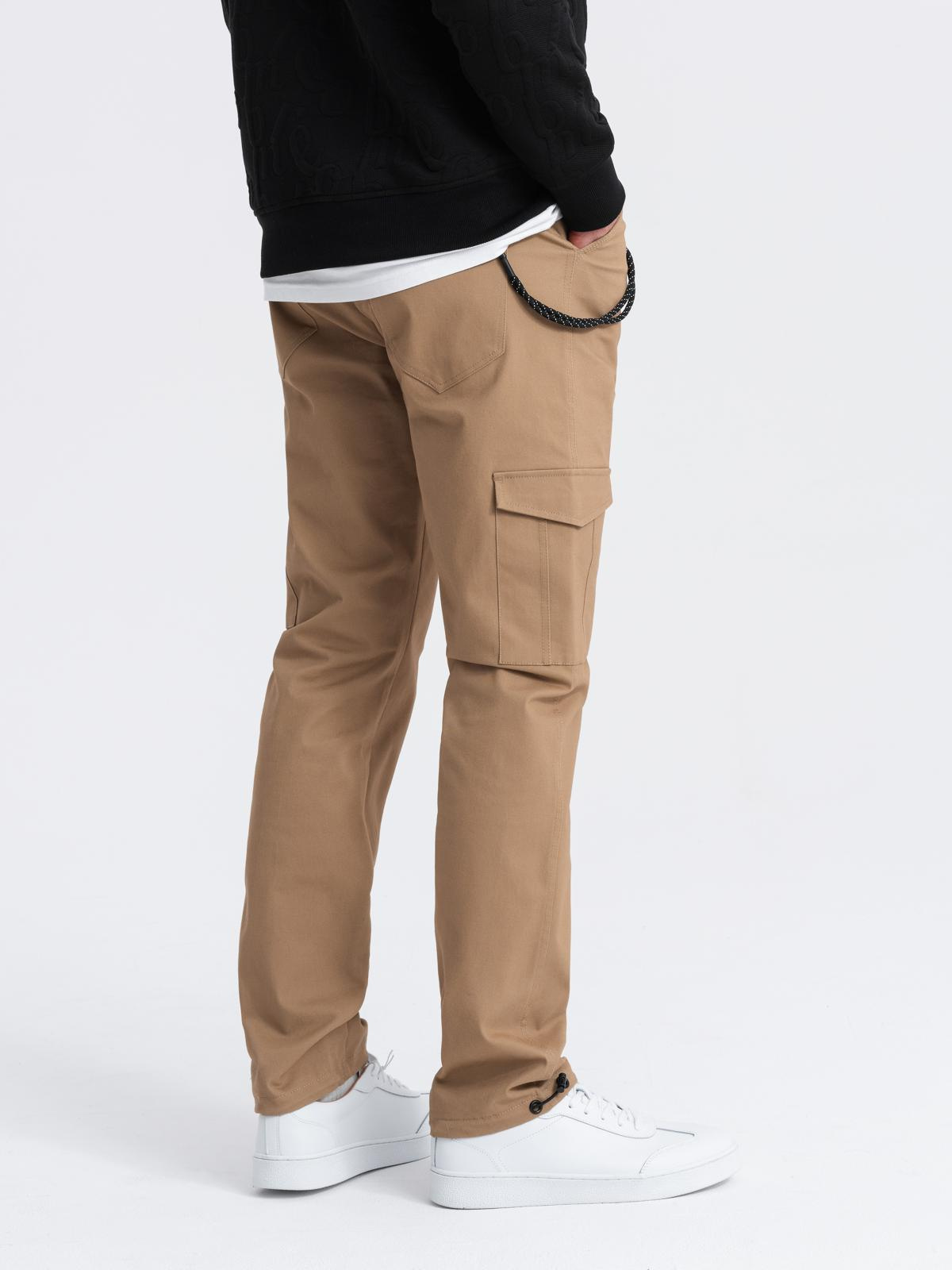 Ombre Men's pants with cargo pockets and leg hem - light brown
