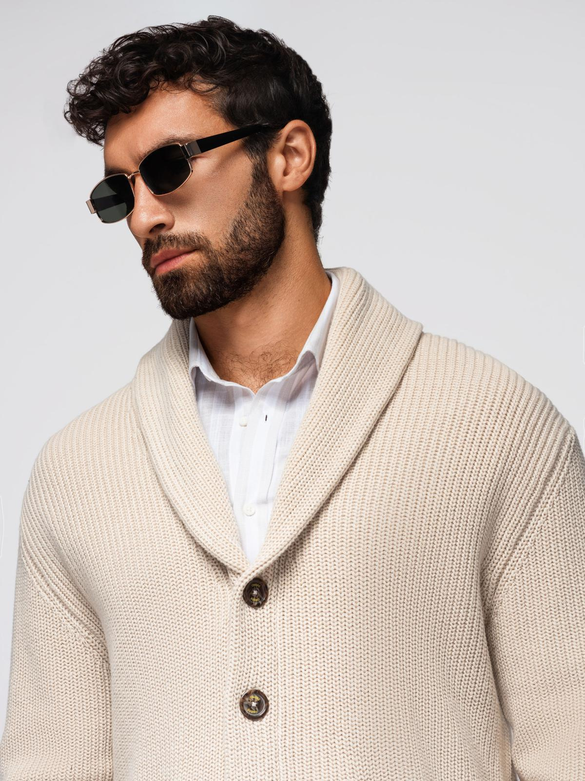 Ombre Men's cotton cardigan sweater with shawl collar - beige