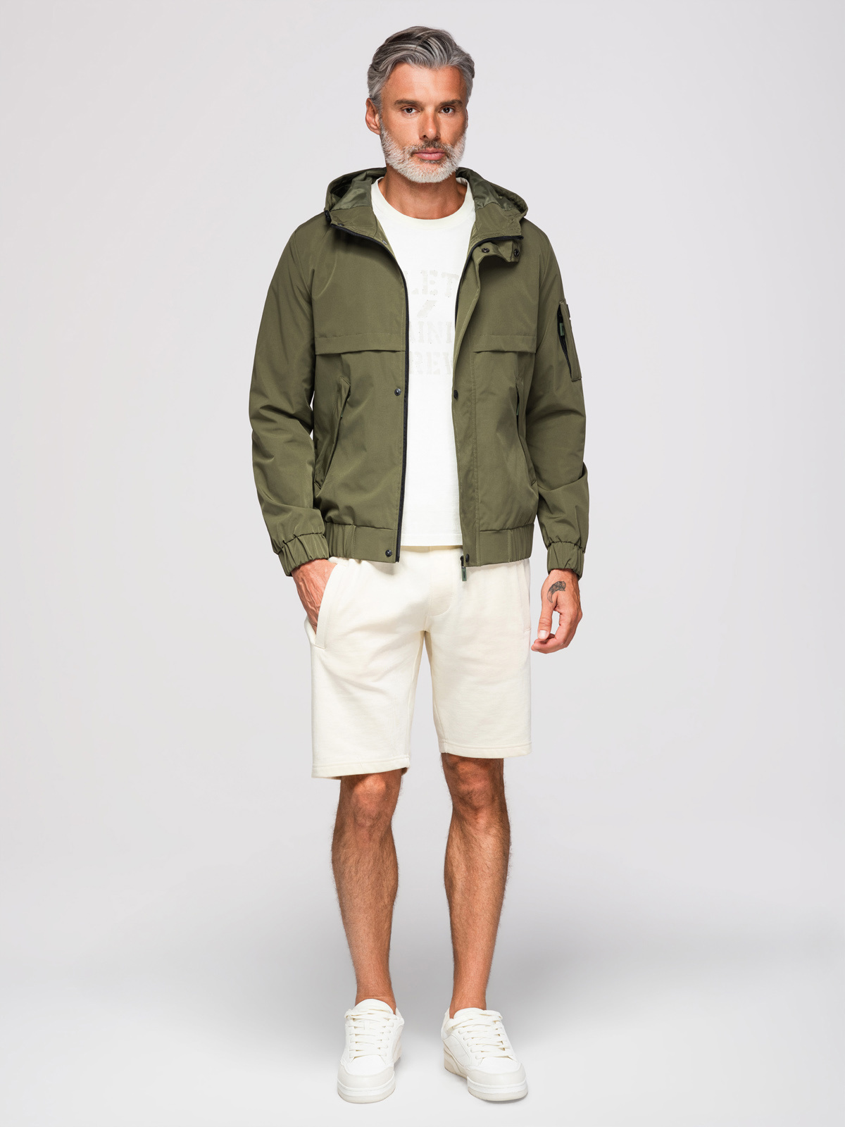 Ombre Men's functional transitional jacket with hood - olive