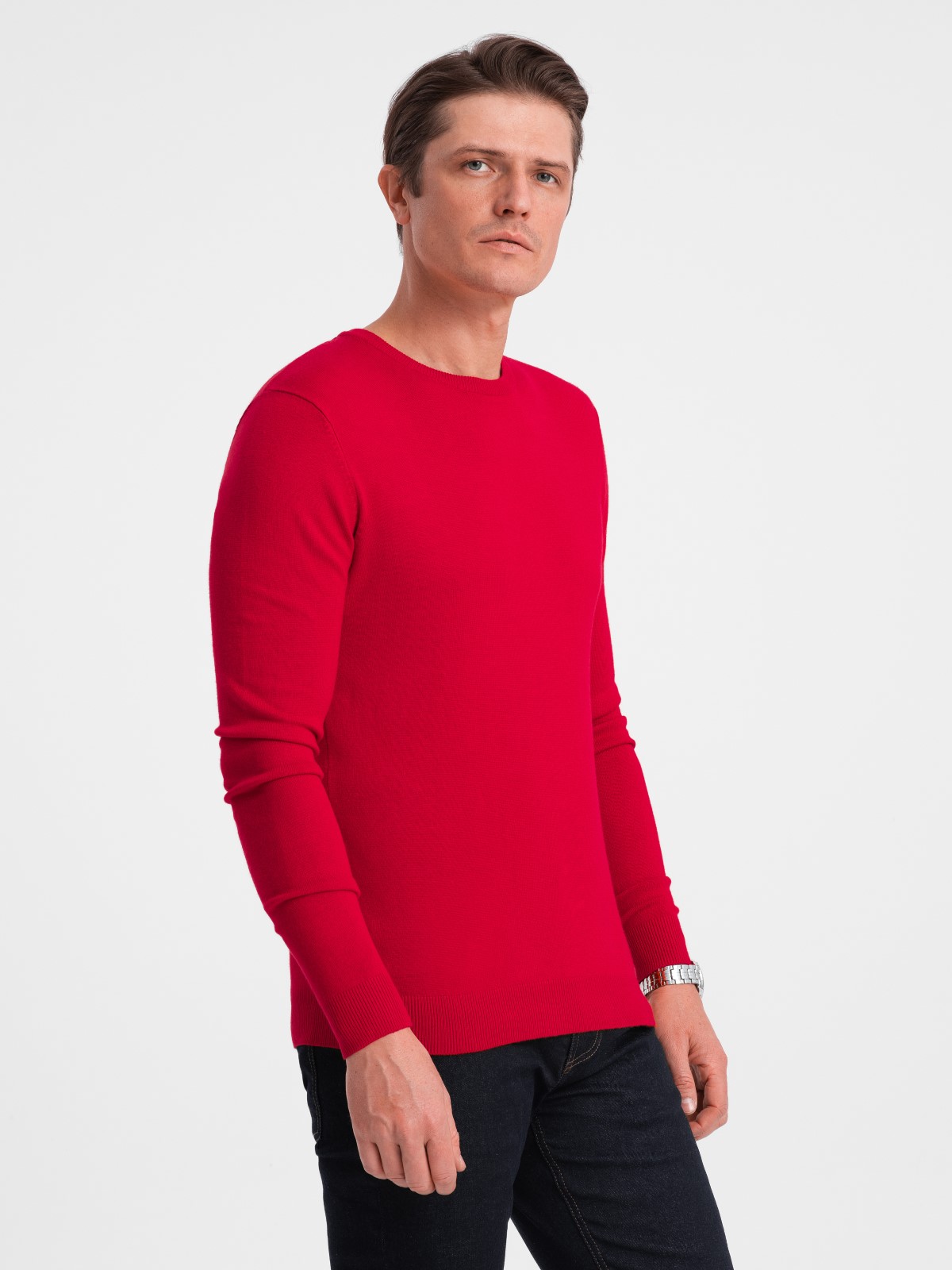 Levně Ombre Classic men's sweater with round neckline - red