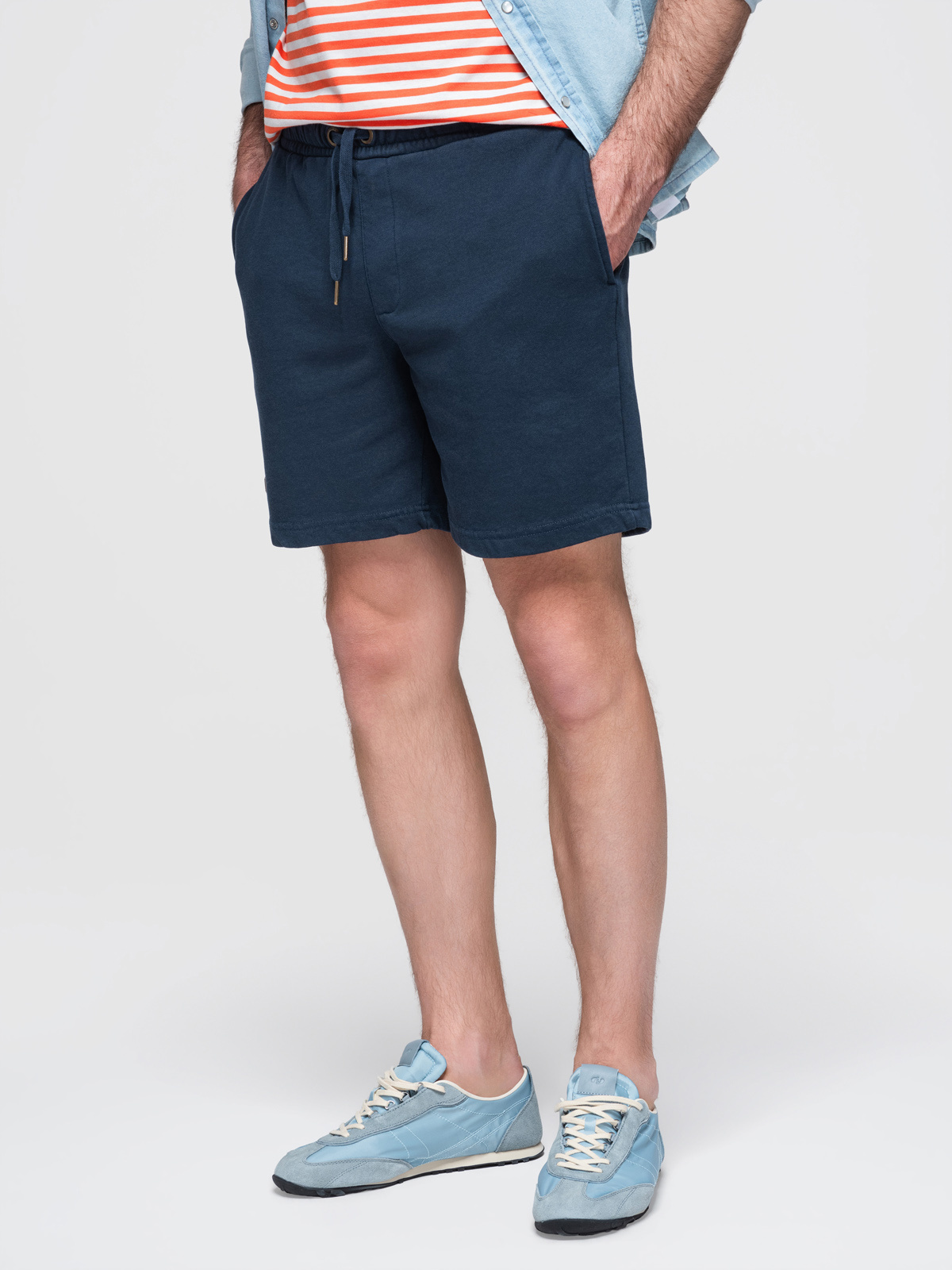 Ombre Men's RELAXED FIT short sweat shorts in athleisure style - navy blue