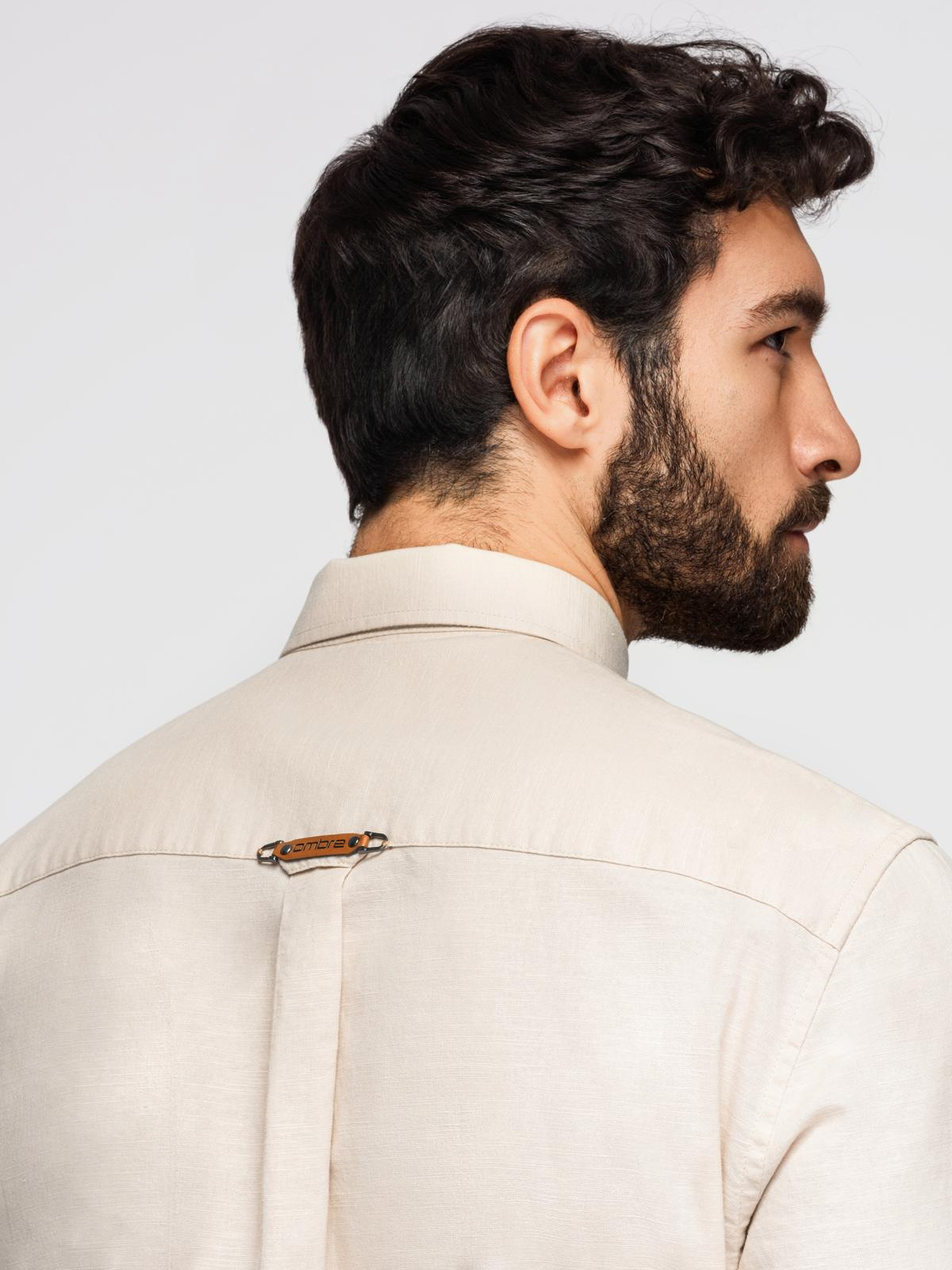 Ombre Men's linen shirt with classic collar and pockets REGULAR FIT - cream