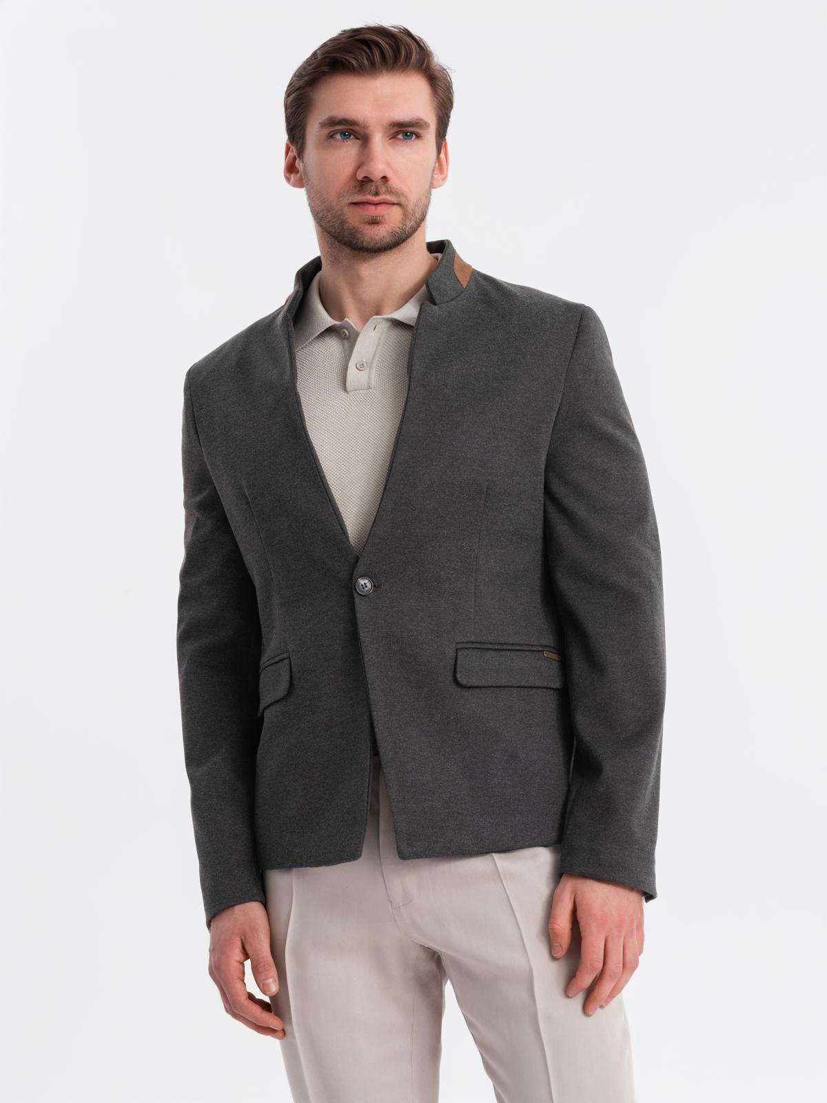 Ombre Men&#039;s melange rayon jacket with stand-up collar - black melange