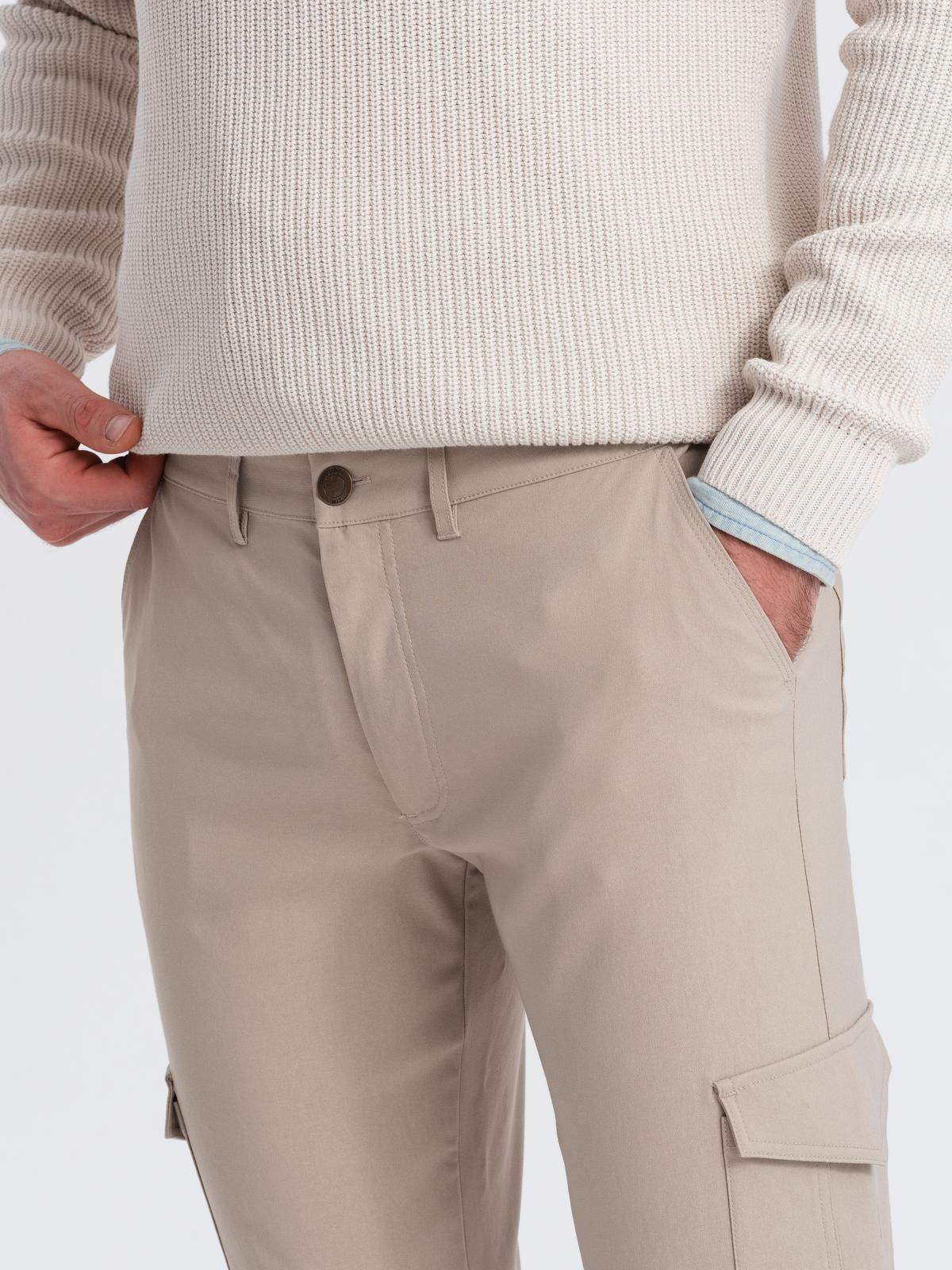 Ombre Men's REGULAR fabric pants with cargo pockets - beige